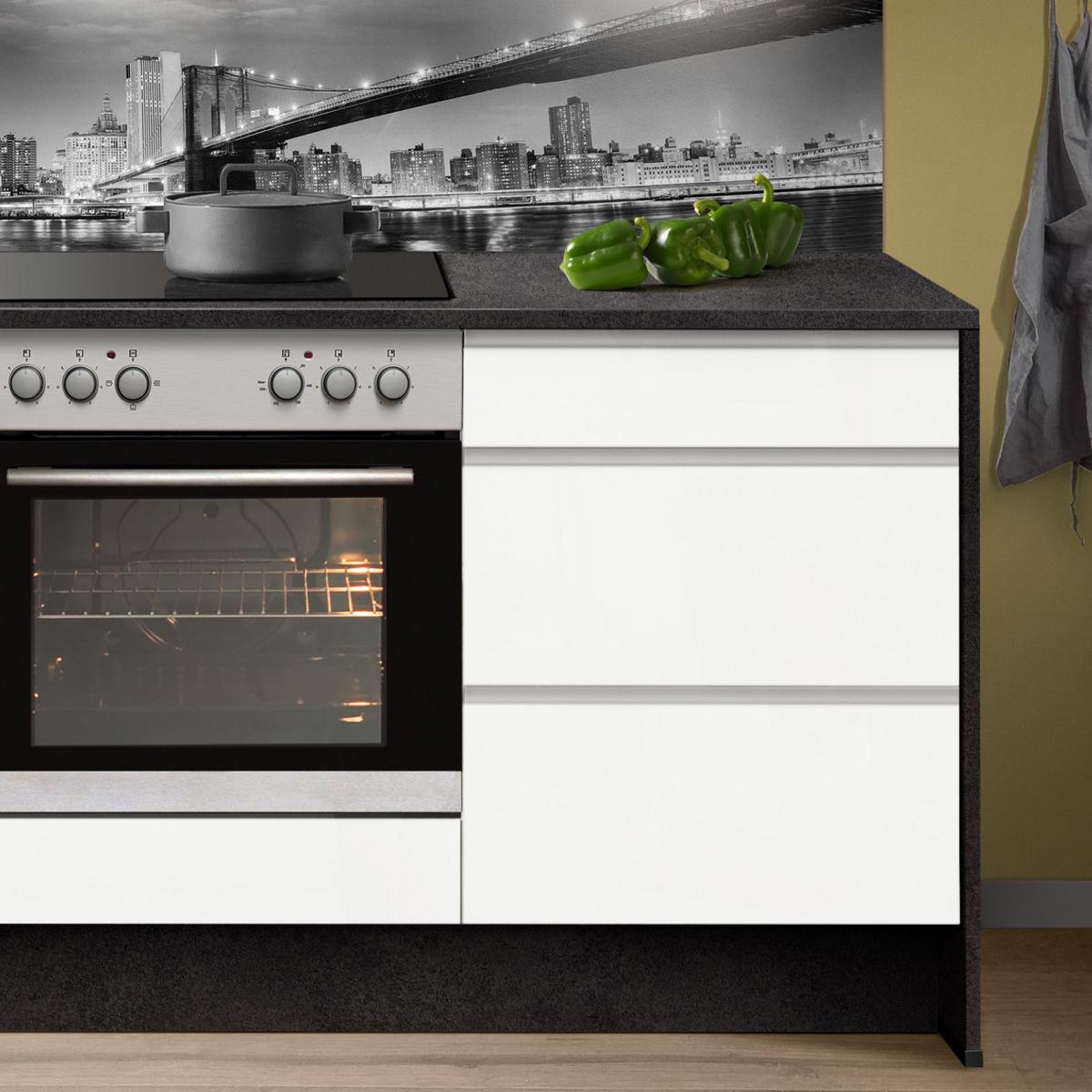 Küchenzeile Ip7500 mit Geräten 245 cm Weiß/Lavagrau - Weiß Hochglanz/Weiß, Basics, Holzwerkstoff (245cm) - Impuls