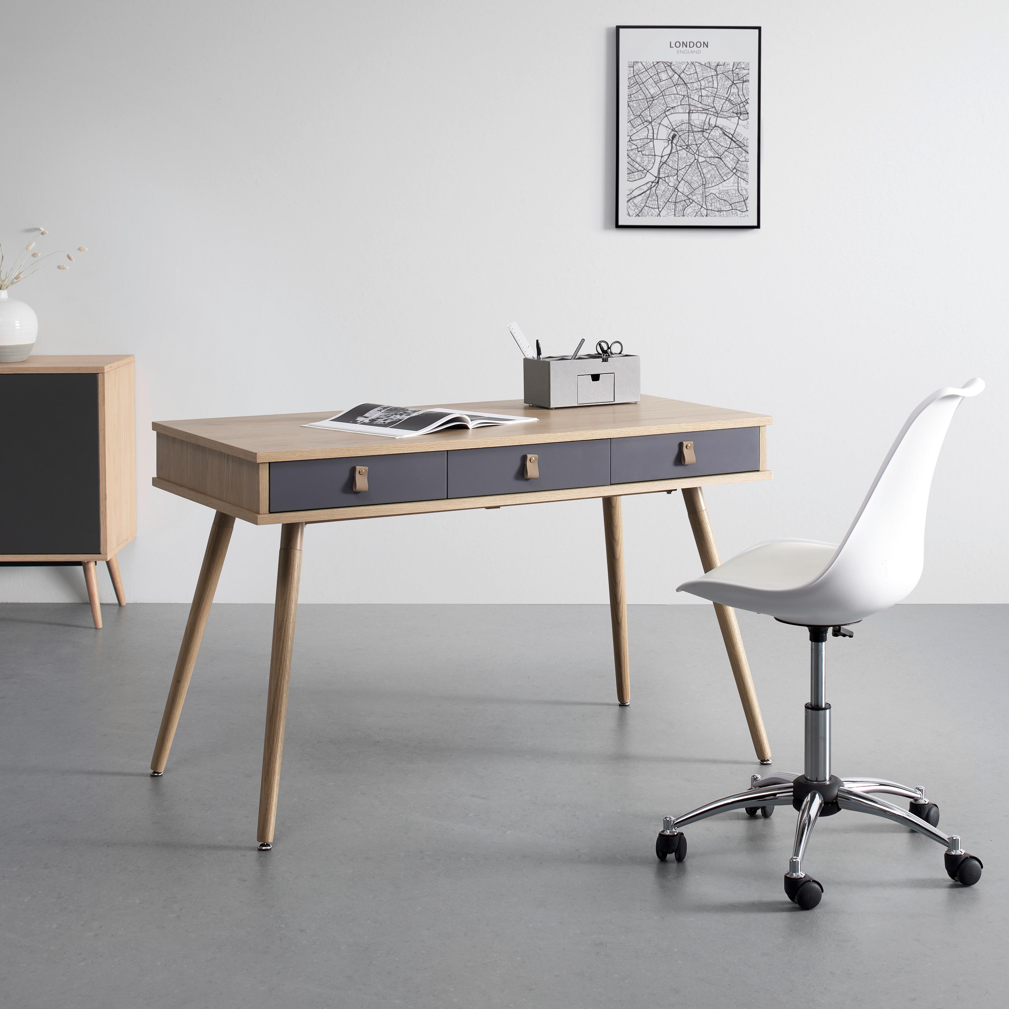 Písací stôl LENA prírodné farby/sivá - svetlohnedá/sivá, Modern, drevo/kompozitné drevo (120/75/60cm) - Bessagi Home
