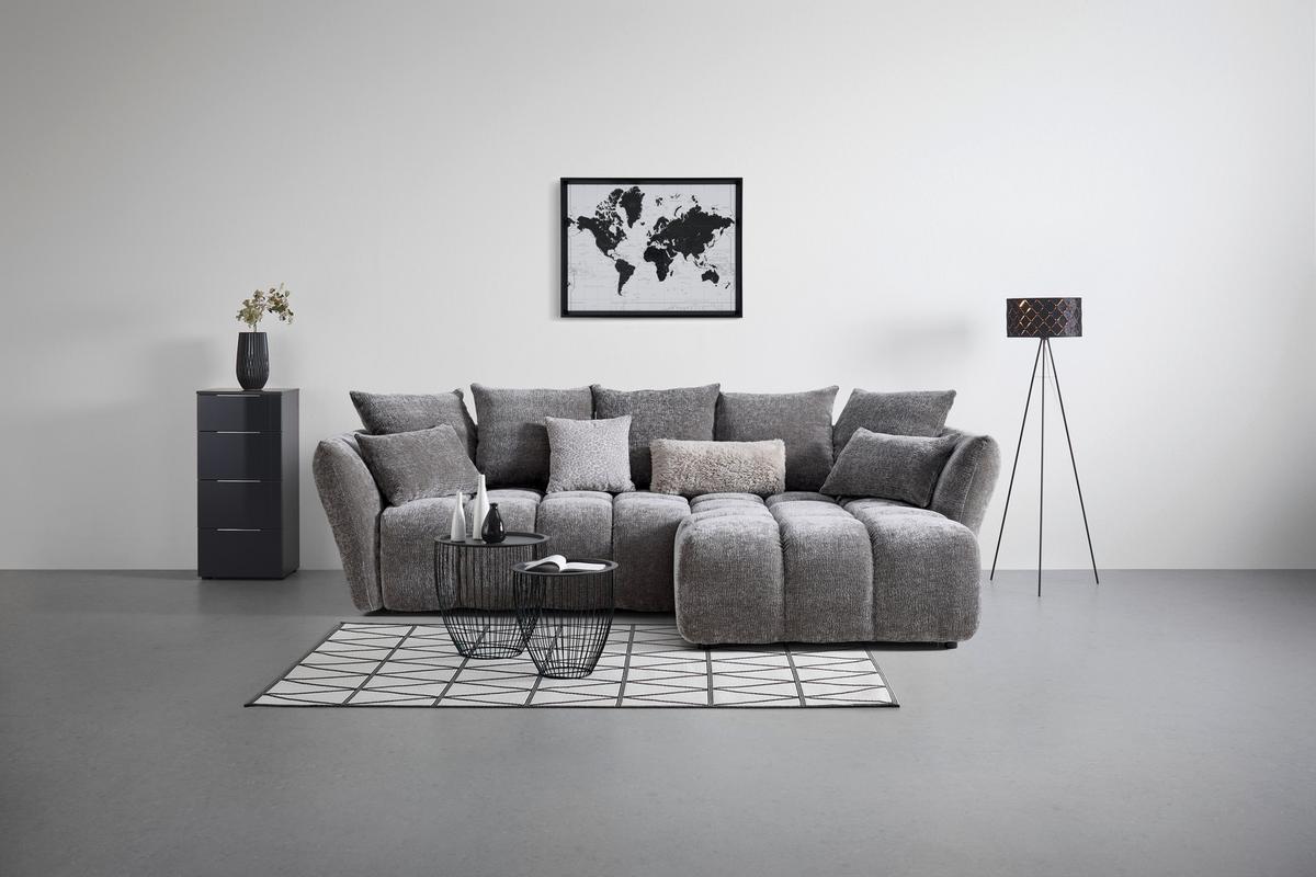 Univerzálna sedačka CAMMELLIO, sivá ženilka, so 7 vankúšmi - čierna/sivá, Modern, textil (296/189cm) - Mömax