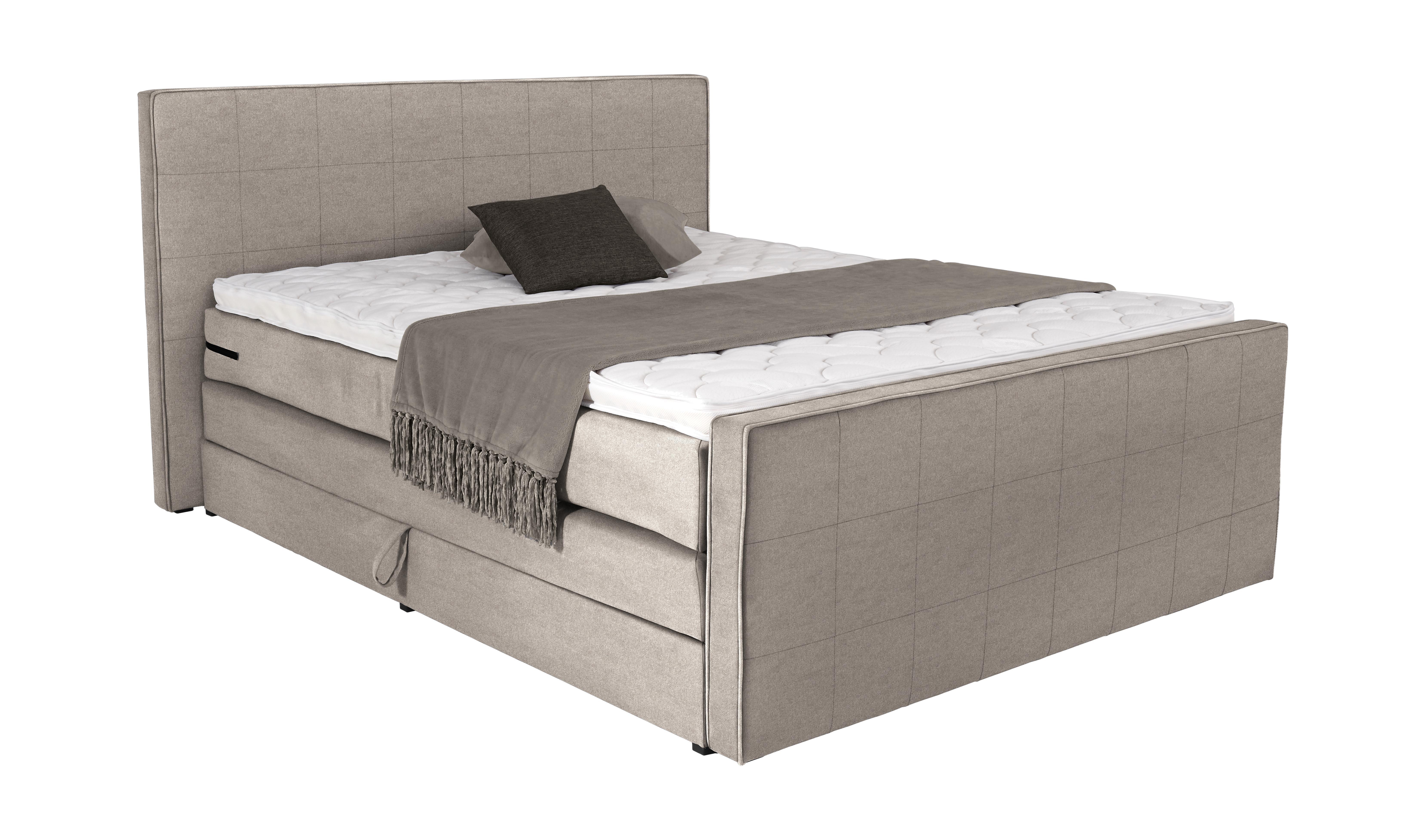 Boxspringbett Naomi 160x200cm Beige - Beige/Schwarz, KONVENTIONELL, Holz/Holzwerkstoff (160/200cm)