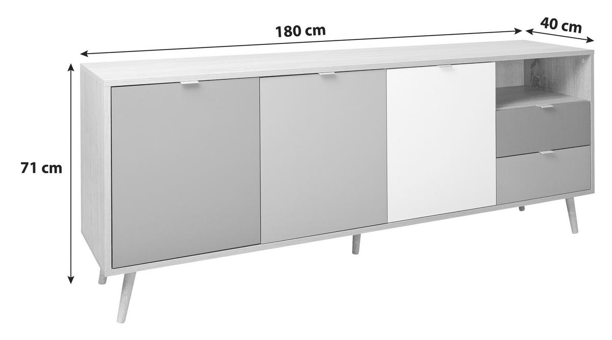 Sideboard Dekor 180 Cm Cube 56-Trend, Eiche/farbig - Eichefarben/Petrol, Trend, Holzwerkstoff (180/71/40cm) - MID.YOU
