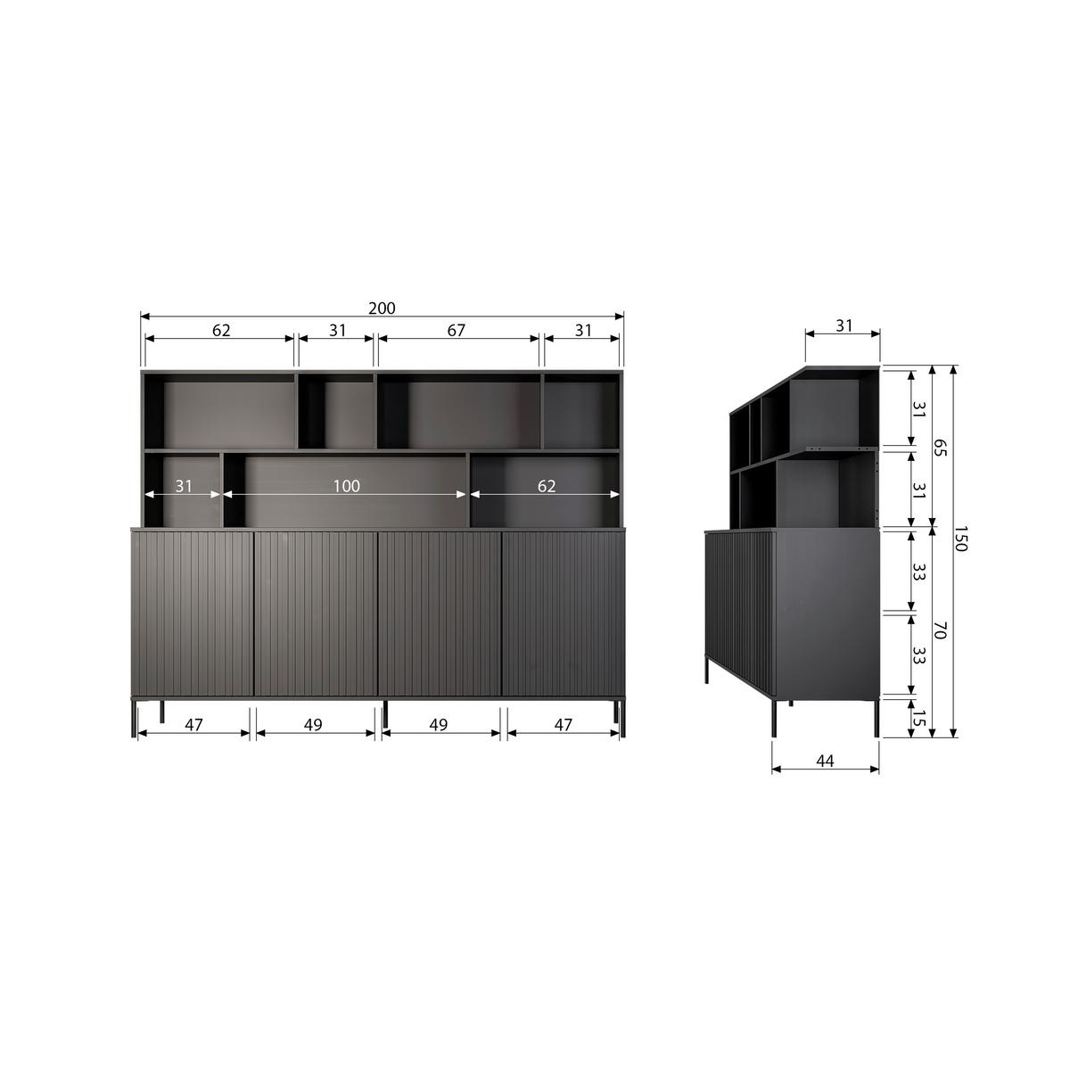 Buffet Gravure Grau B: 200 cm - Schwarz/Grau, Design, Holz (200/150/44cm) - Livetastic