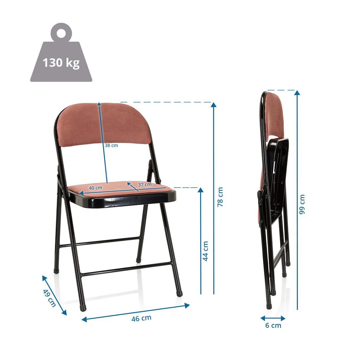 Klappstuhl Tudela I Rosa/Schwarz Samt - Schwarz/Rosa, Basics, Textil/Metall (44/80/49cm) - MID.YOU