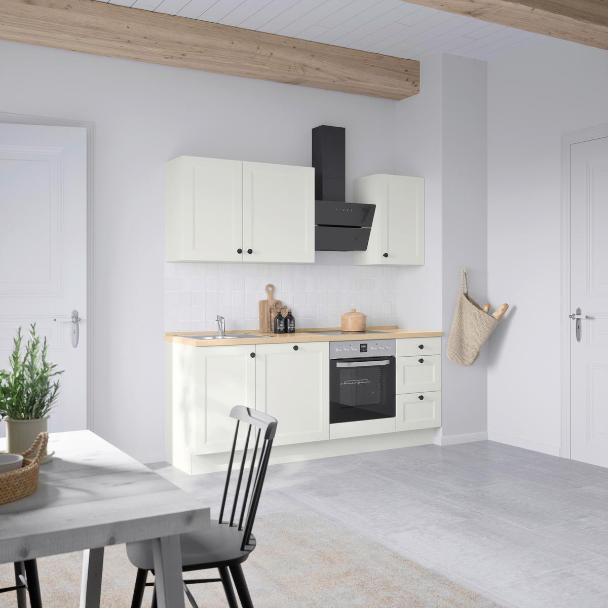 Kuchynská linka 210 cm, biela/dekor dub Sierra - čierna/biela, Modern, kov/kompozitné drevo (210cm) - Nobilia