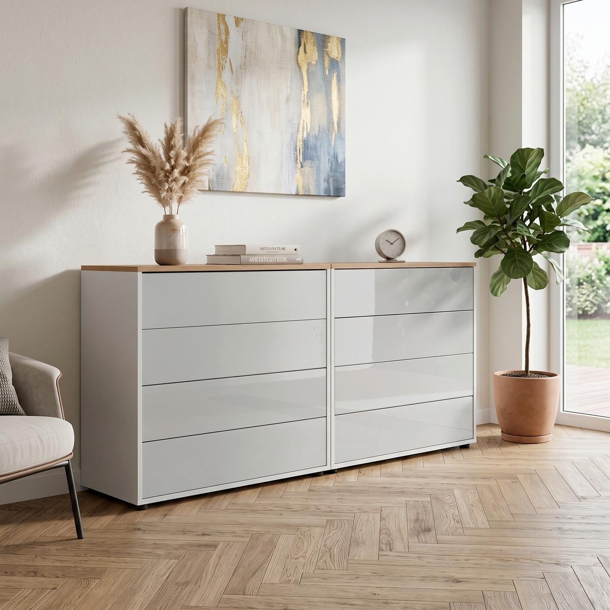 SIDEBOARD Mailand 1 B: 158 cm Weiß - Weiß Hochglanz/Schwarz, MODERN, Holzwerkstoff (158/73/33cm) - MID.YOU