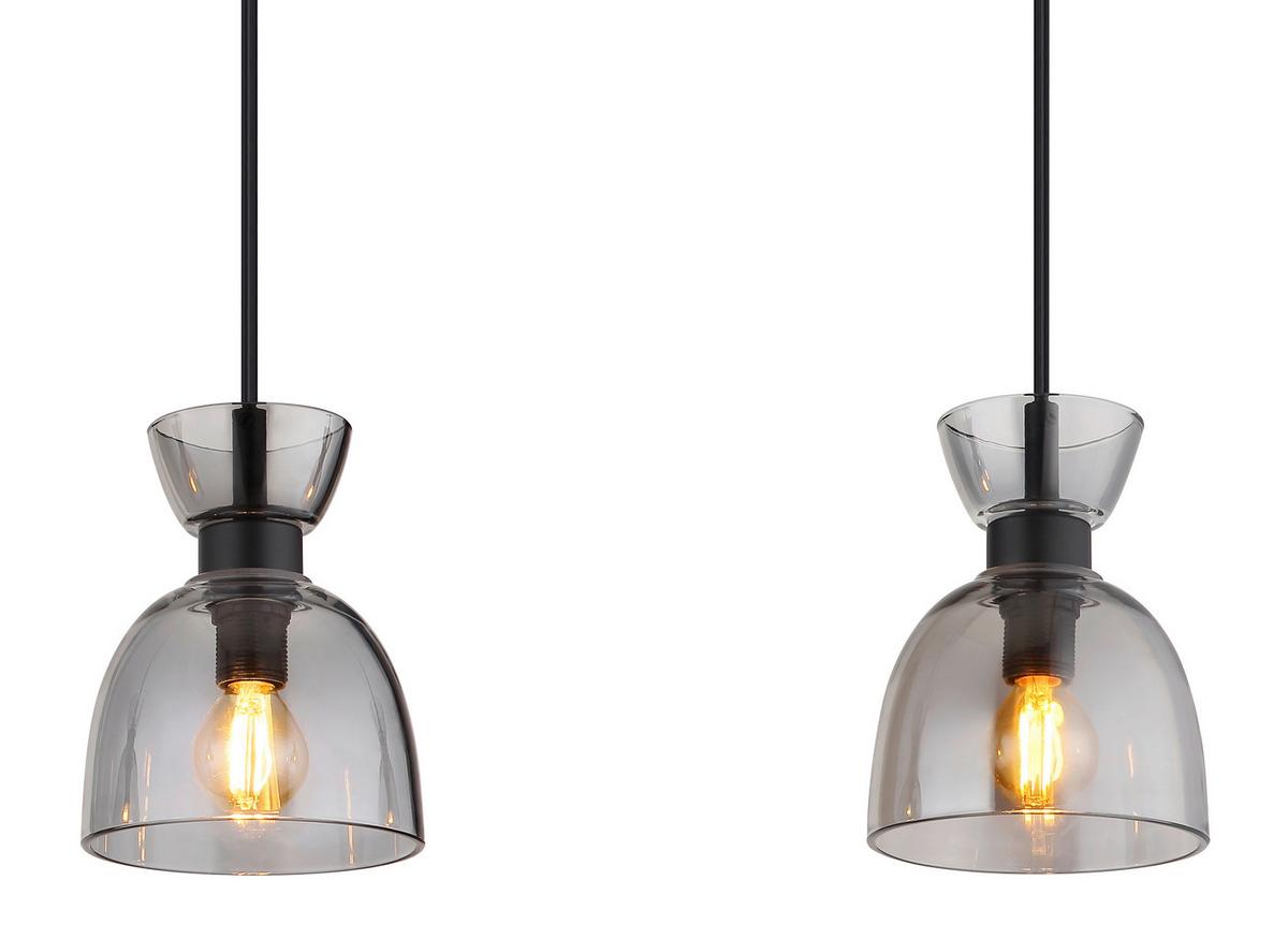Hängeleuchte Massey Grau Schwarz L: 65 cm - Schwarz/Grau, Design, Glas/Kunststoff (65/13/120cm) - Globo