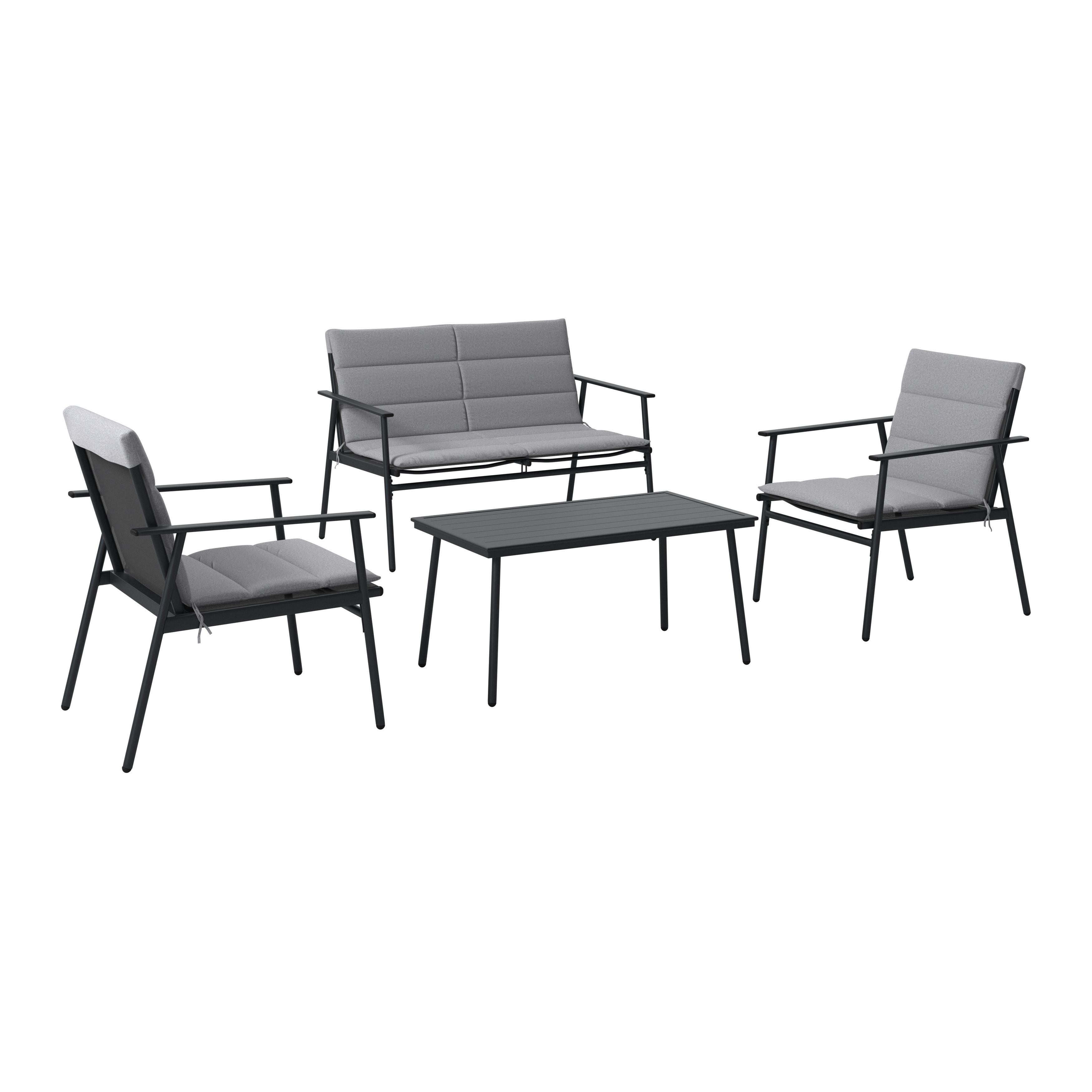 Loungegarnitur Cartagena - Dunkelgrau/Grau, MODERN, Textil/Metall - Beldano