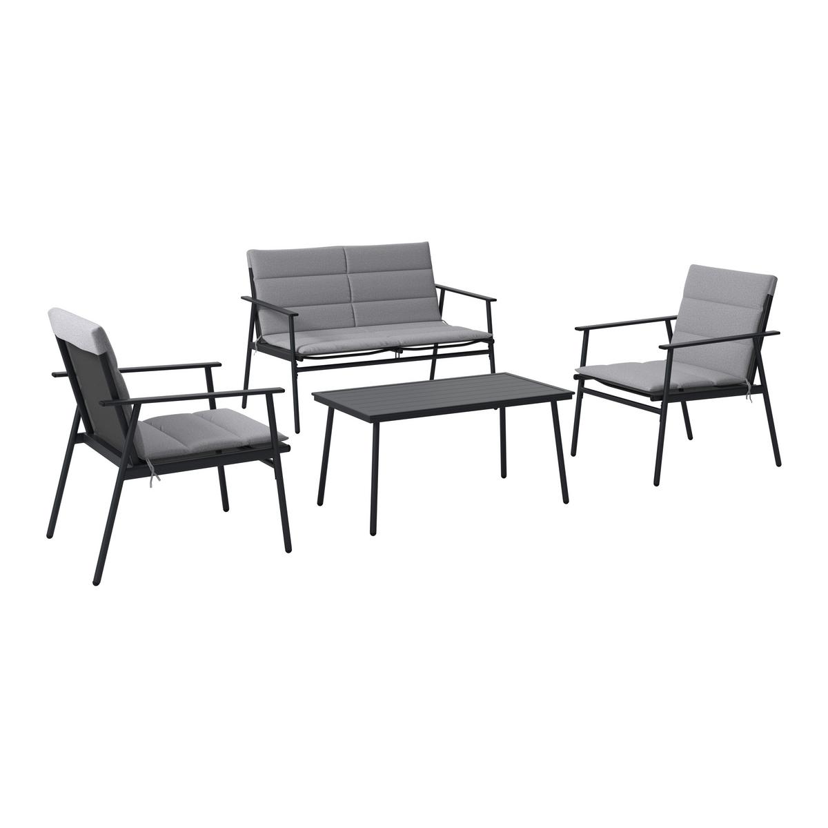 Loungegarnitur Cartagena - Dunkelgrau/Grau, MODERN, Textil/Metall - Beldano