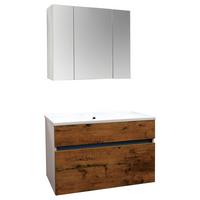 Badmöbel-Set 3--Teilig. inkl. LED Koper B: 79,6 cm Eiche Dekor - Eichefarben/Weiß, MODERN, Holzwerkstoff (79,6/46/50cm)