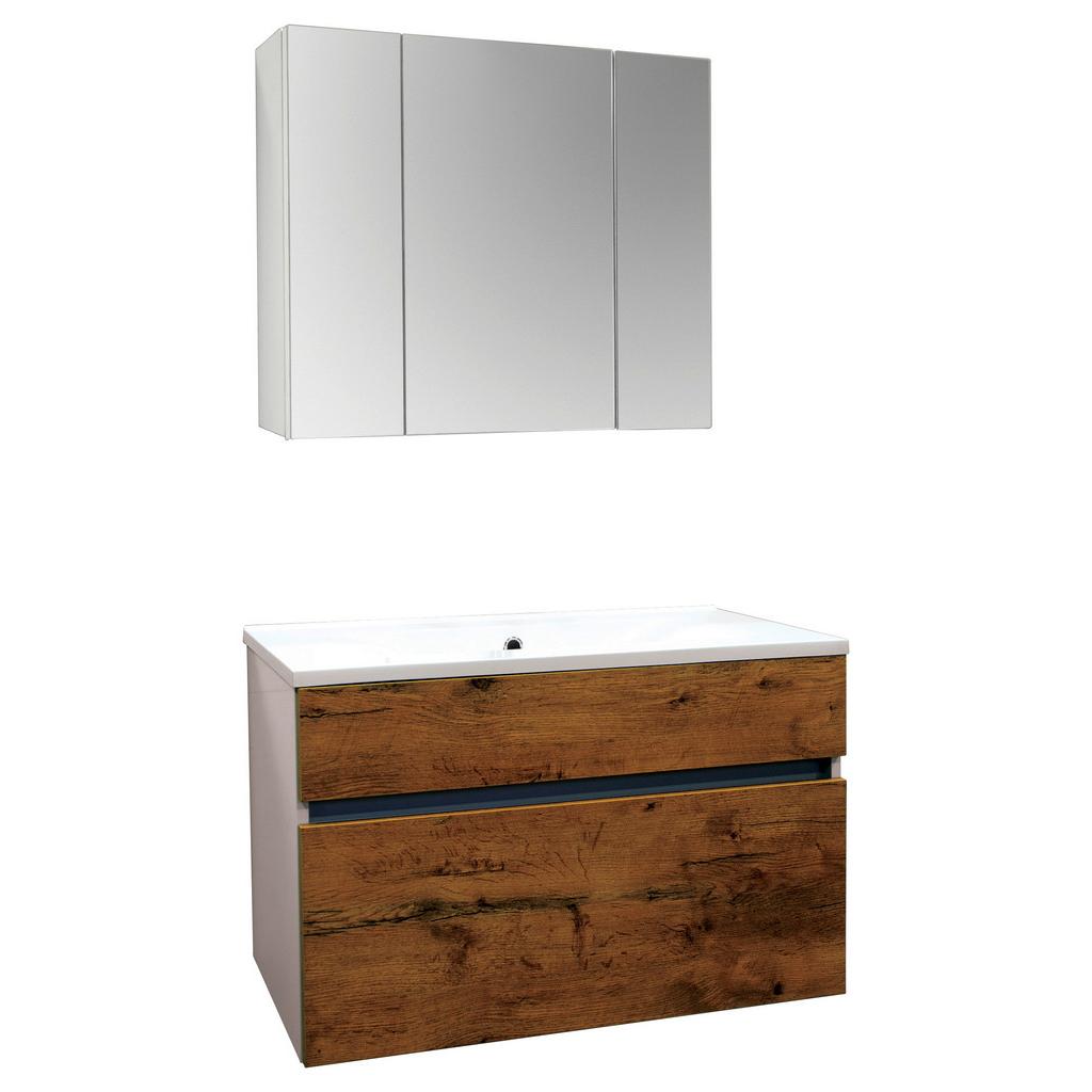 Badmöbel-Set 3--Teilig. inkl. LED Koper B: 79,6 cm Eiche Dekor