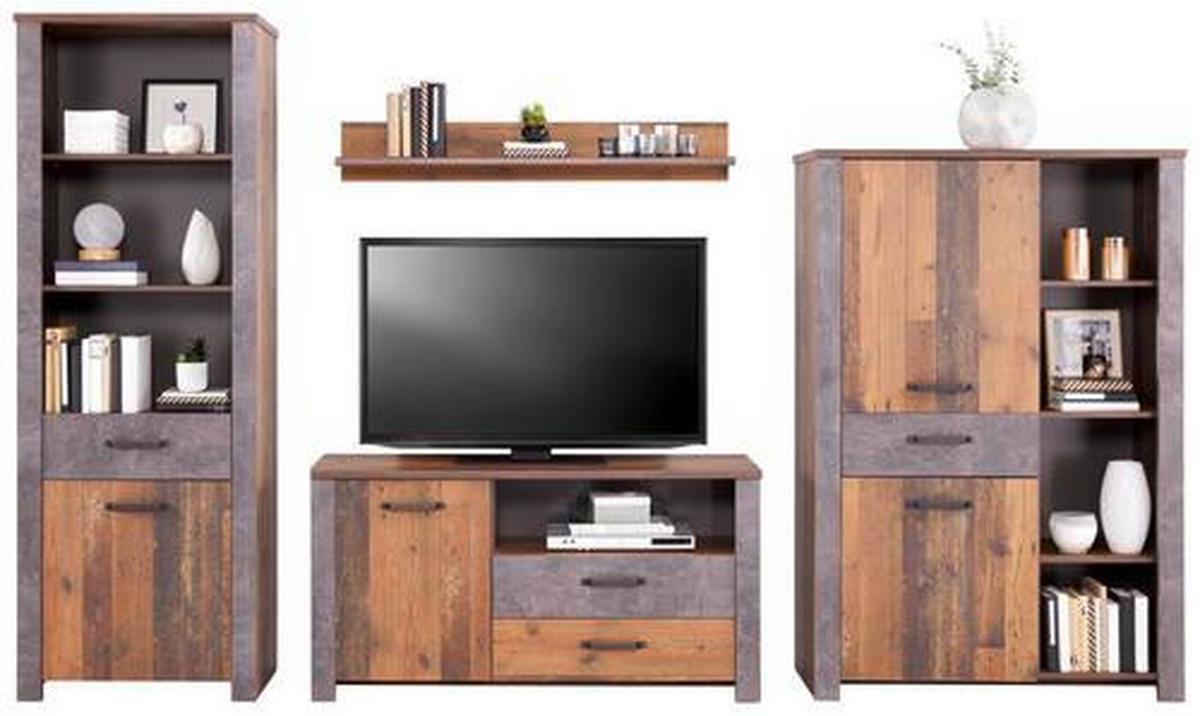 Regal mit Lade + Tür Ontario B: 71,4cm Old Style/Betonoptik - Dunkelgrau/Eichefarben, Trend, Holzwerkstoff (71,4/200/41,5cm) - Ondega