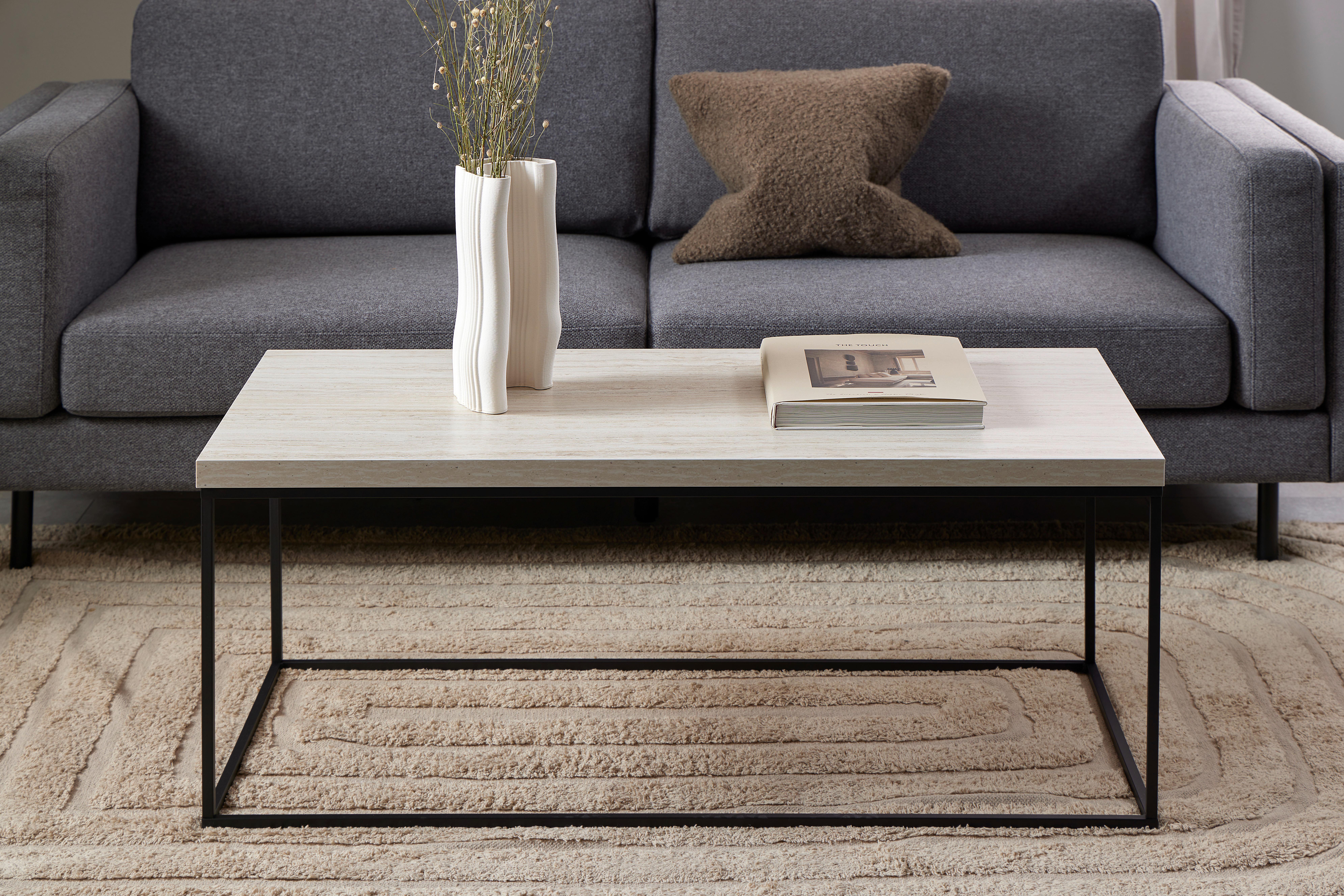 Couchtisch Barossa Beige/Schwarz, 110 cm - Beige/Schwarz, Design, Holz/Metall (110/55/45cm) - MID.YOU