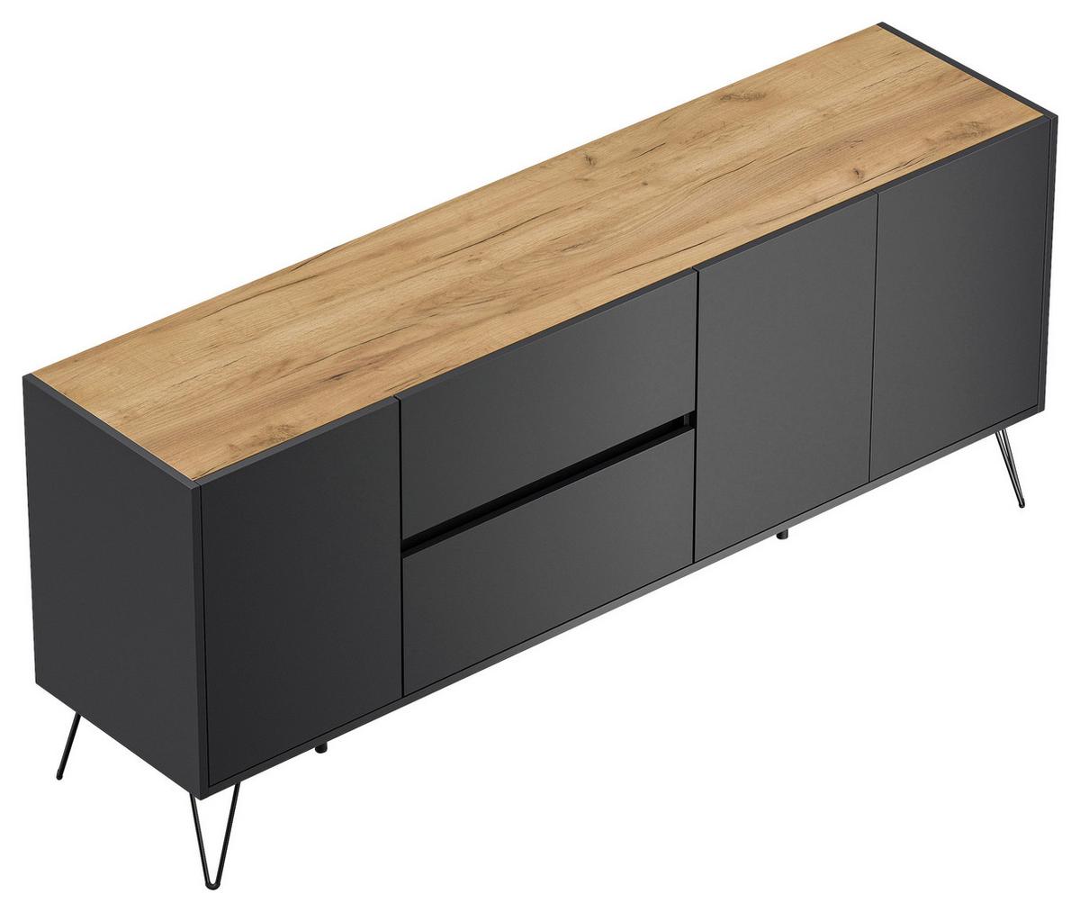 Sideboard Posseik Industrial Graphitfarben/Eiche B: 177 cm - Eichefarben/Schwarz, Design, Holzwerkstoff (177/75,8/42cm) - P & B