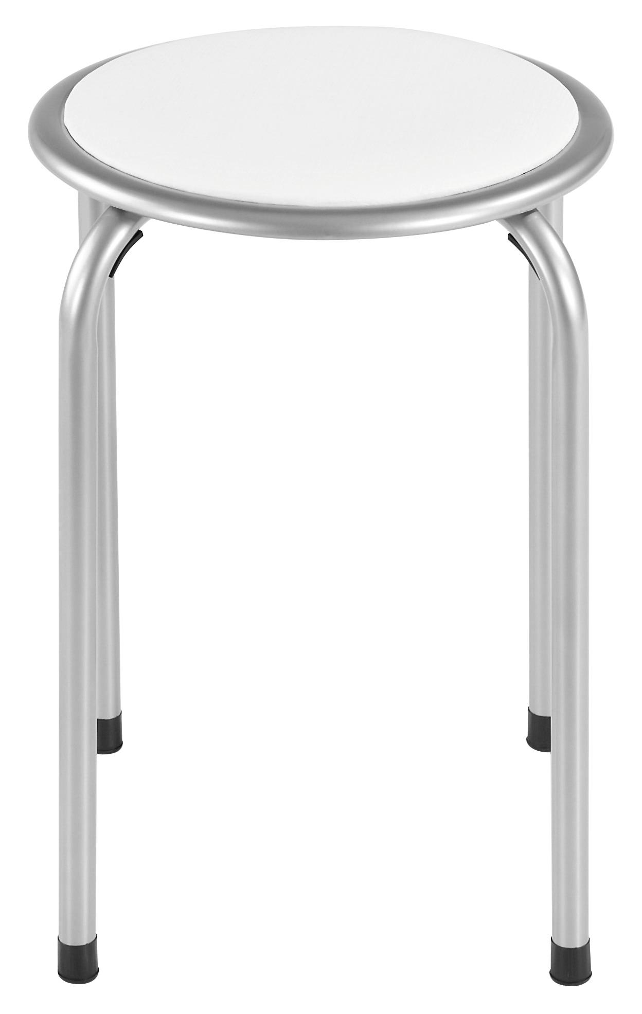Stapelhocker Raki Metall Alu/Lederlook Weiß H: 45 cm - Alufarben/Weiß, MODERN, Metall (30/45cm)