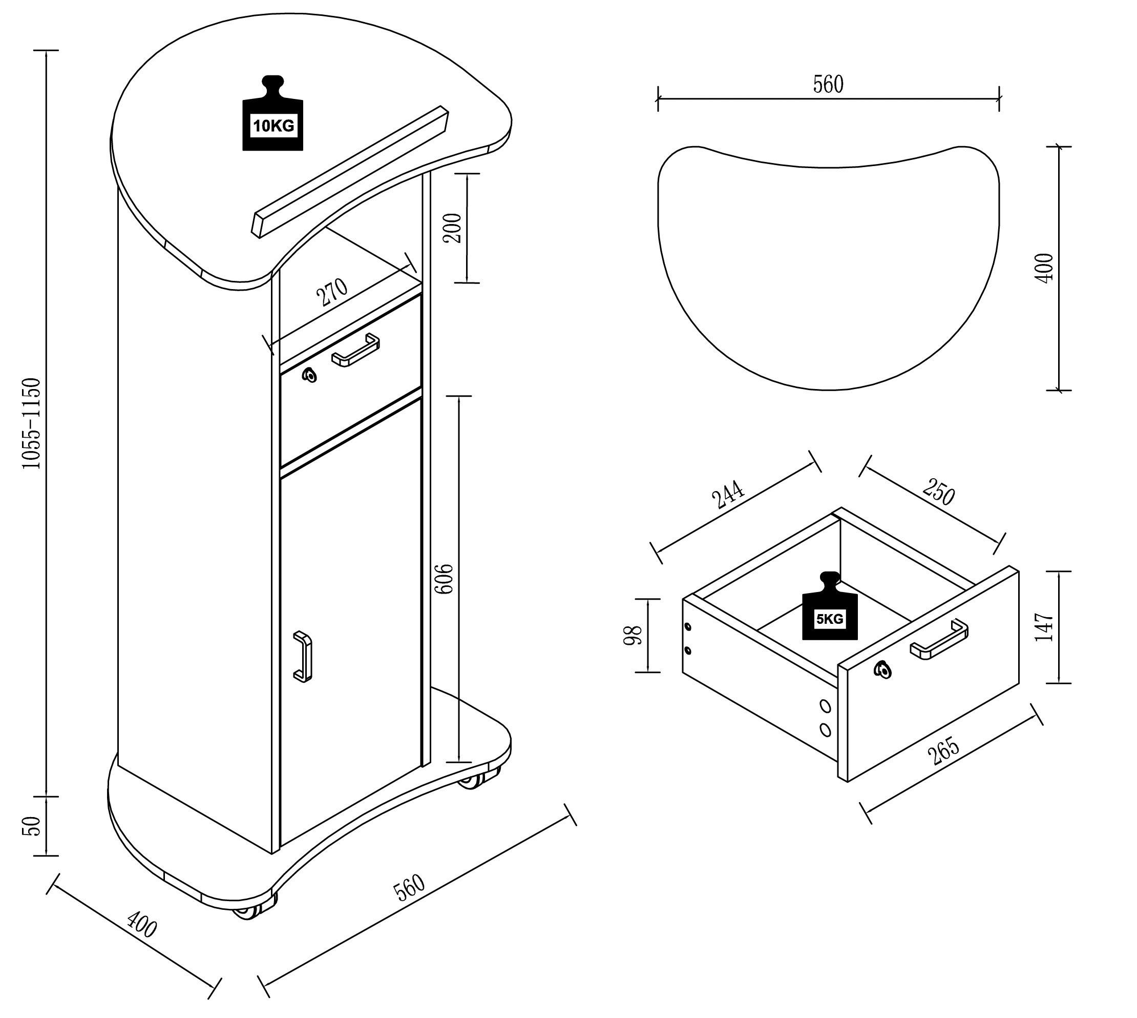 Stehpult Redola L B: 56 cm Graumit Stauraum - Grau, MODERN, Holzwerkstoff (56cm) - MID.YOU