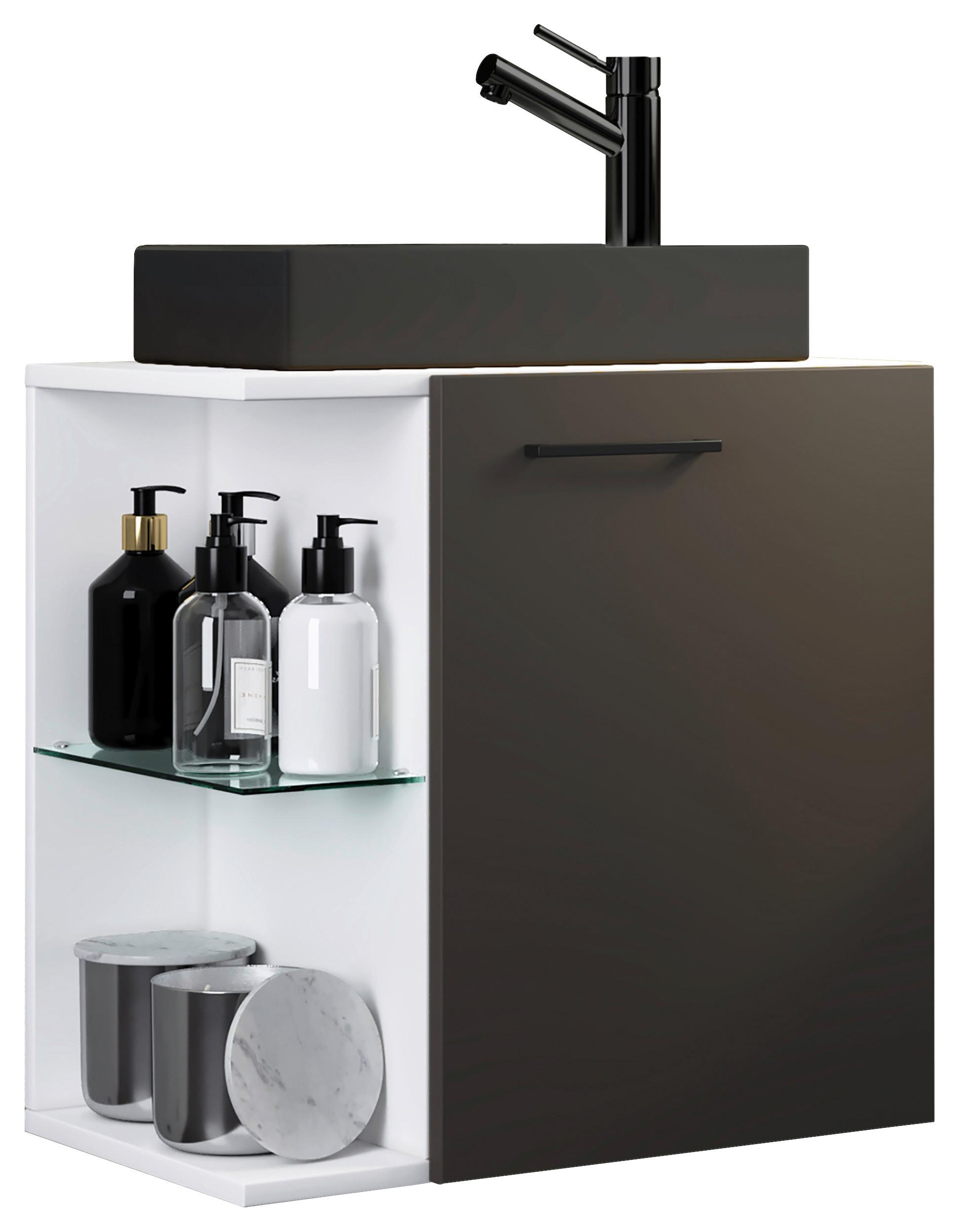 Waschtischkombi Hausa Bl - Anthrazit/Schwarz, MODERN, Glas/Keramik (52cm) - MID.YOU