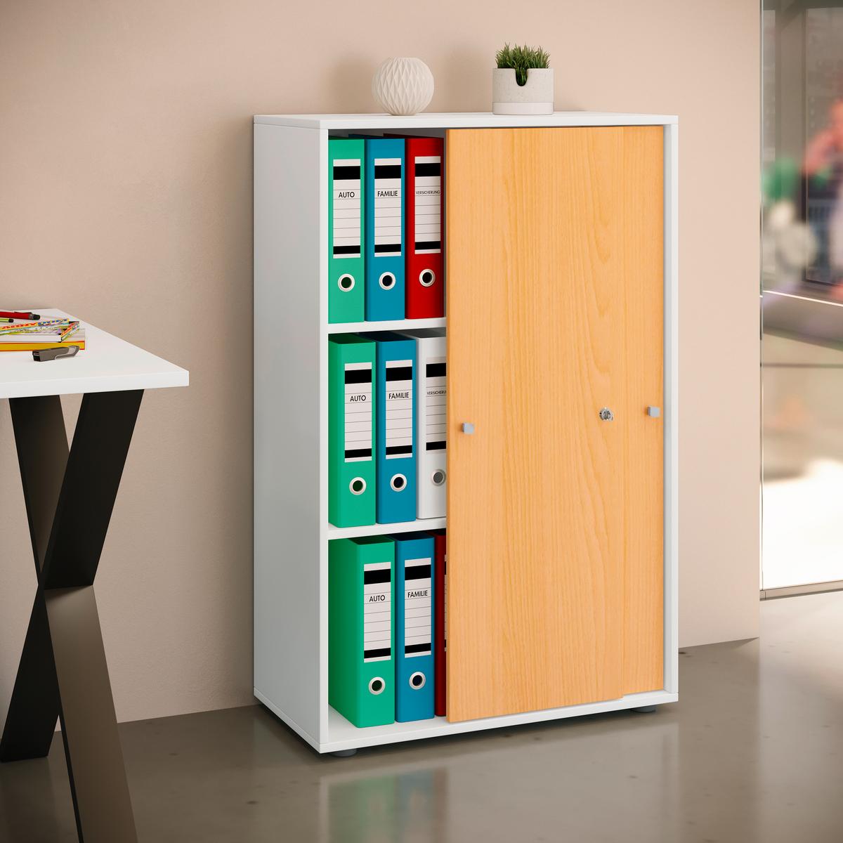 Aktenschrank Lona Weiß, Buchefarben B: 70cm - Buchefarben/Weiß, Design, Holzwerkstoff (70/110/39cm) - MID.YOU