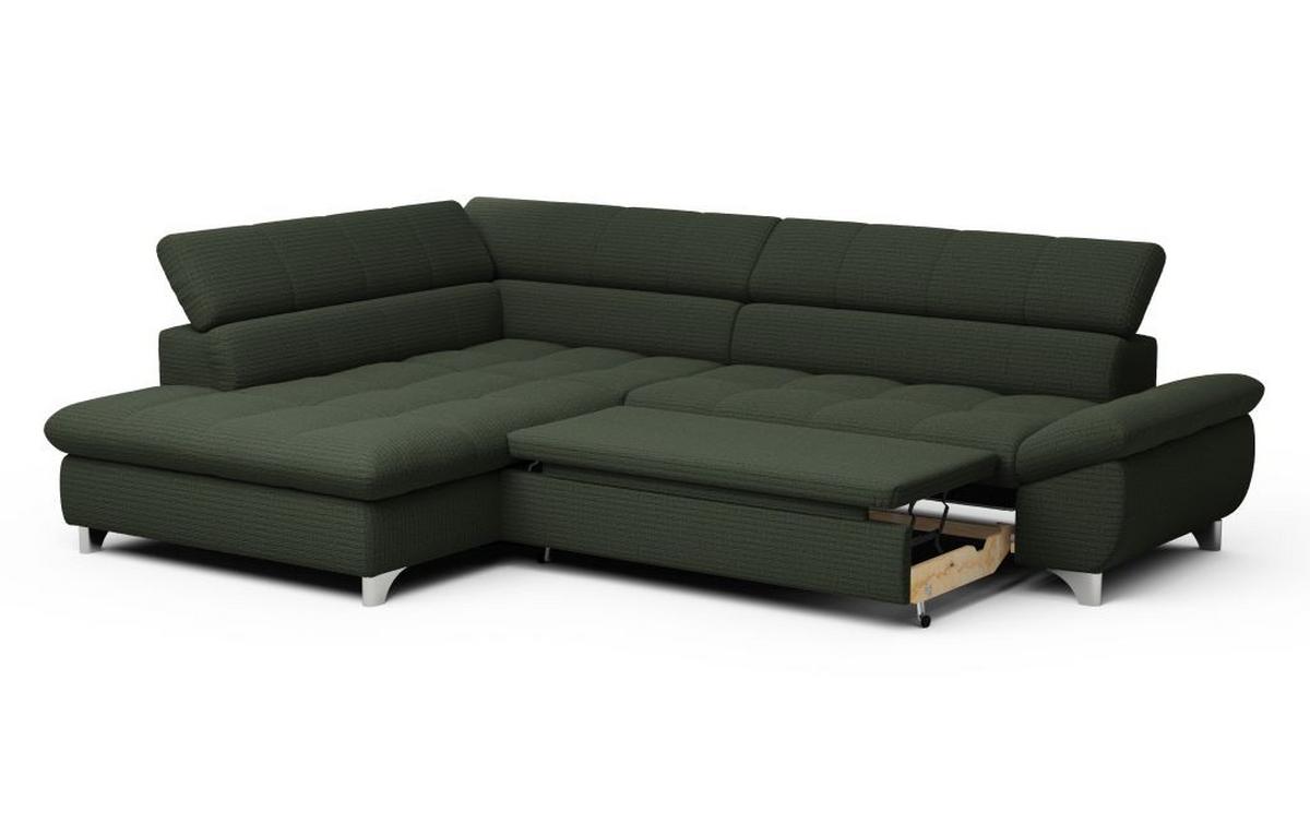 Rohová sedačka GEMINI, ľavá, tmavozelená ženilka - tmavozelená/chrómová, Konventionell, kov/textil (234/312cm)