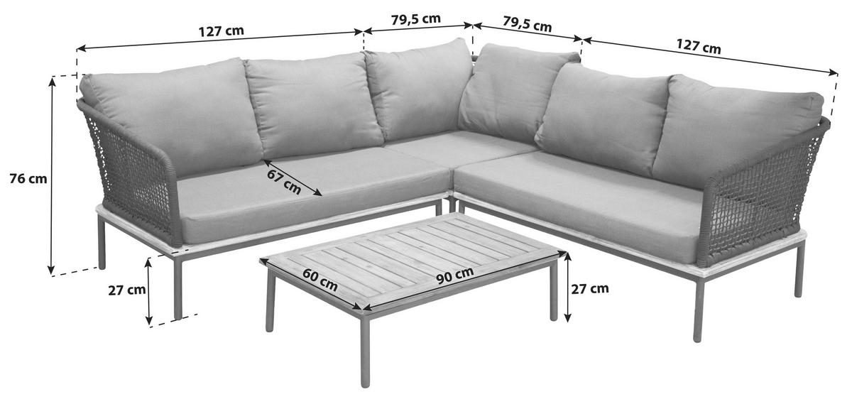 Loungegarnitur 2-Tlg Andorra Kunststoff/Holzdekor mit Kissen - Schwarz, KONVENTIONELL, Kunststoff (90/60/27cm) - Gardenson