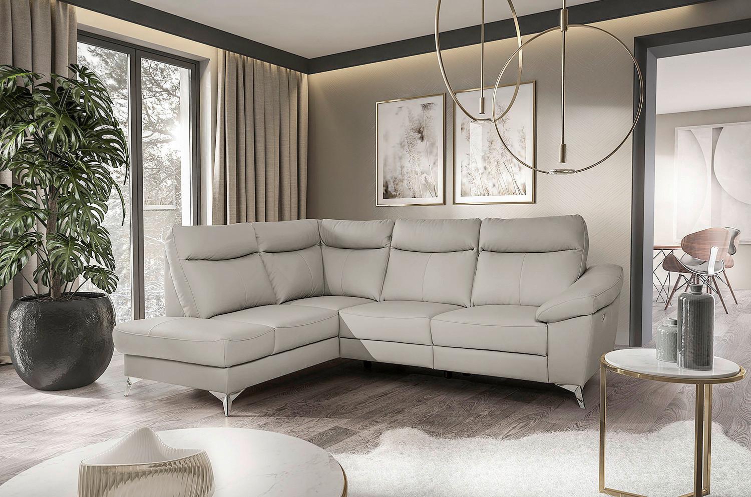 Ecksofa Luna Teilleder platinfarben 194x242 - Platinfarben/Chromfarben, Design, Leder/Textil (194/242cm) - Livetastic