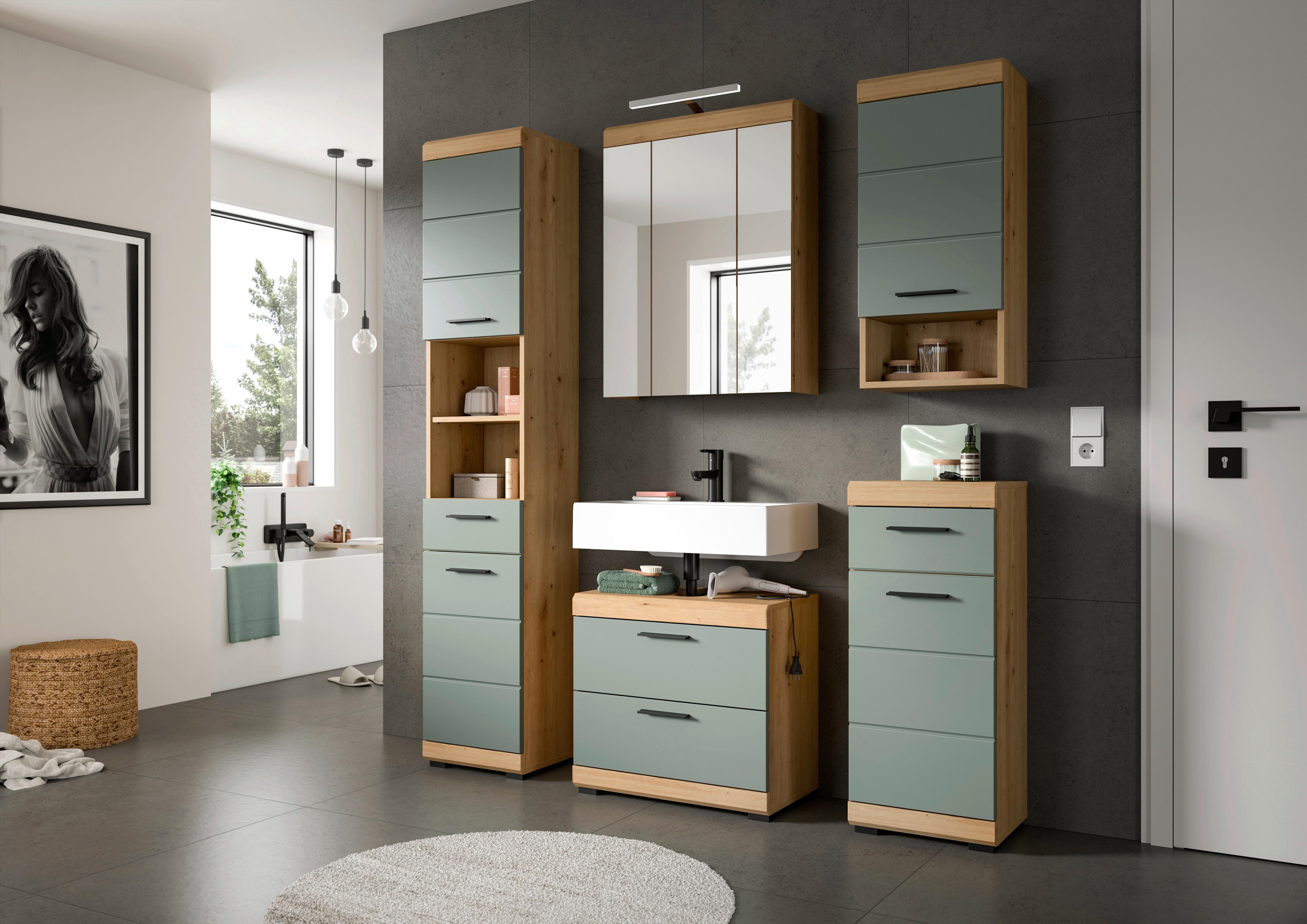Spiegelschrank Eiche Artisan Dekor Glas - Eiche Artisan, MODERN, Glas/Holzwerkstoff (60/79/18cm) - MID.YOU