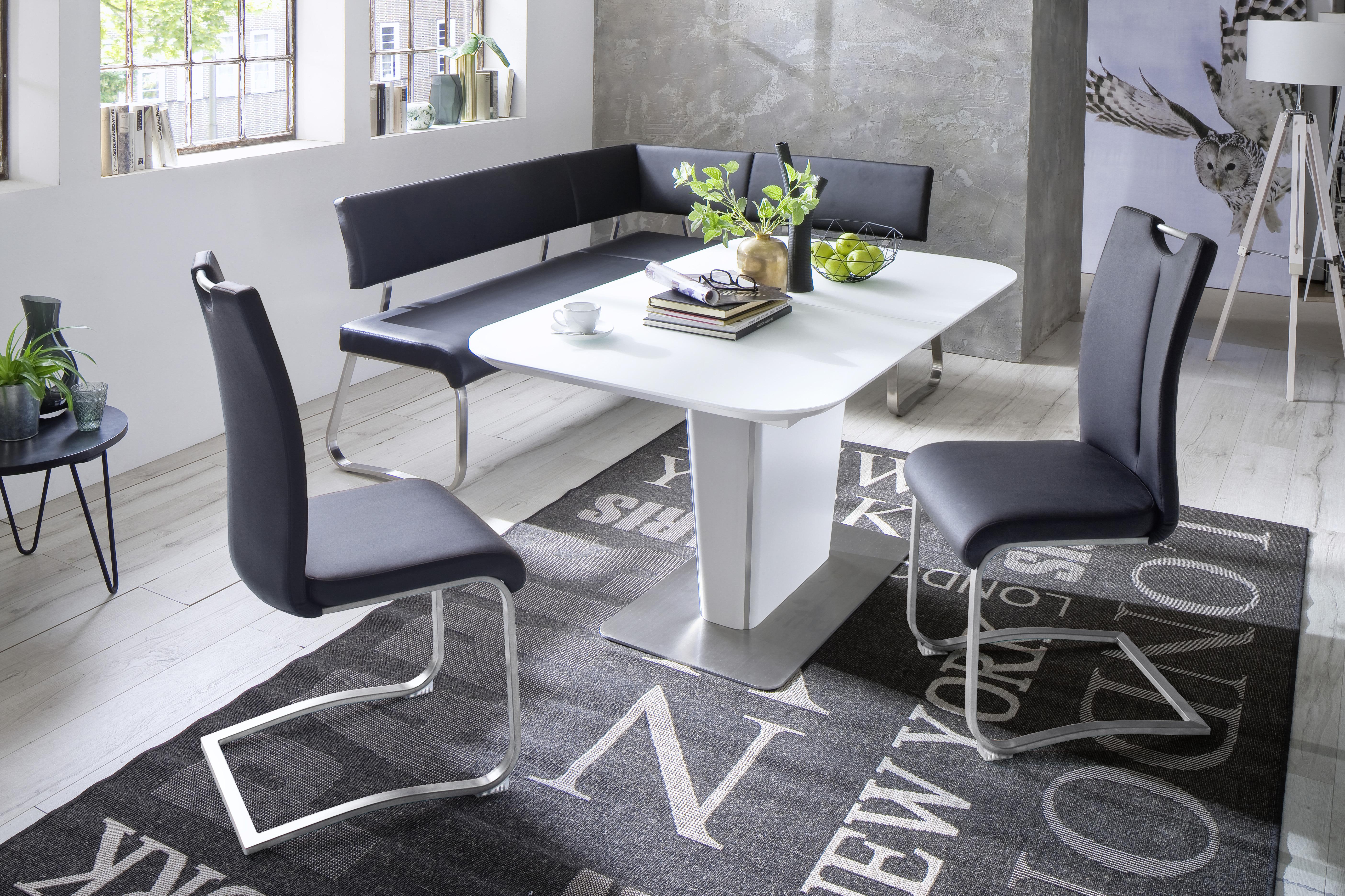Eckbank Schwarz Lederlook Arco 200x150 cm - Edelstahlfarben/Schwarz, Design, Textil/Metall (200/150cm) - Livetastic
