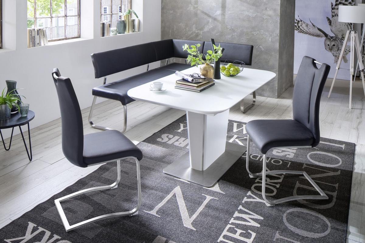 Eckbank Schwarz Lederlook Arco 200x150 cm - Edelstahlfarben/Schwarz, Design, Textil/Metall (200/150cm) - Livetastic