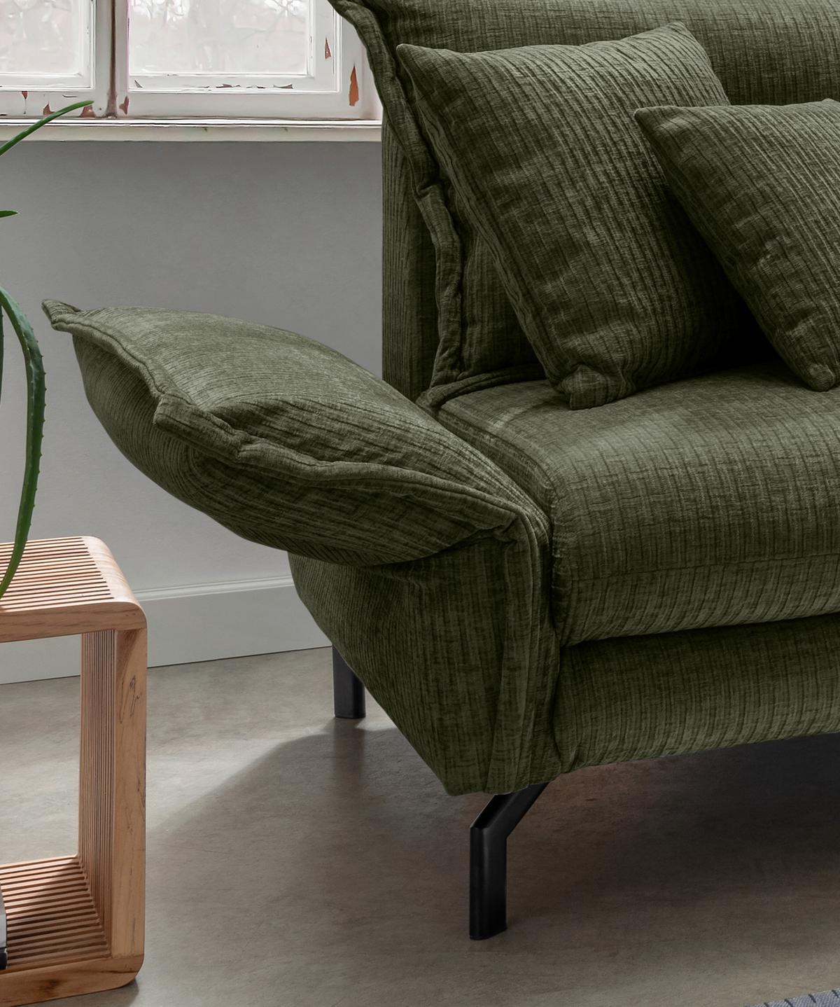 Ecksofa Lava Olivegrün S: 255x180 cm - Schwarz/Olivgrün, Design, Textil (255/180cm) - Livetastic