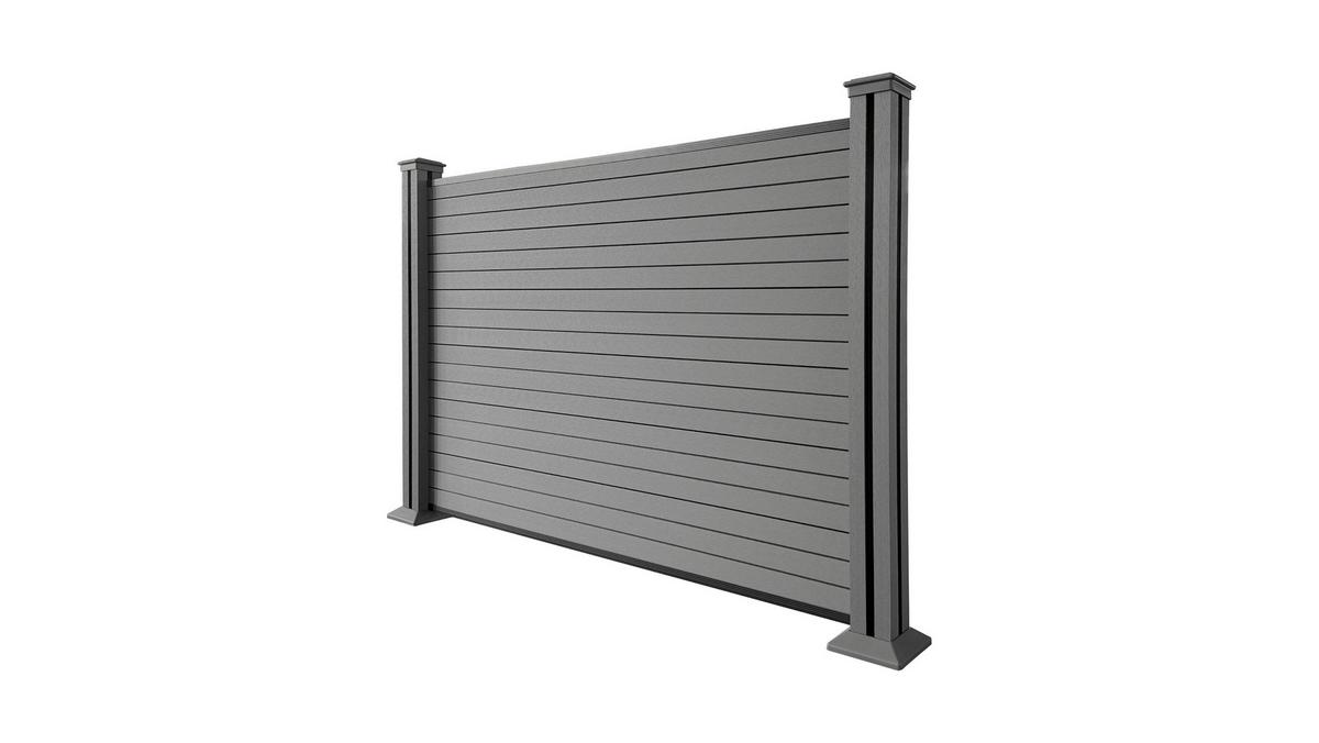 WPC Sichtschutz "Valla", 1 Element + 2 Pfosten - Schwarz, Basics, Kunststoff (190/10/130cm)