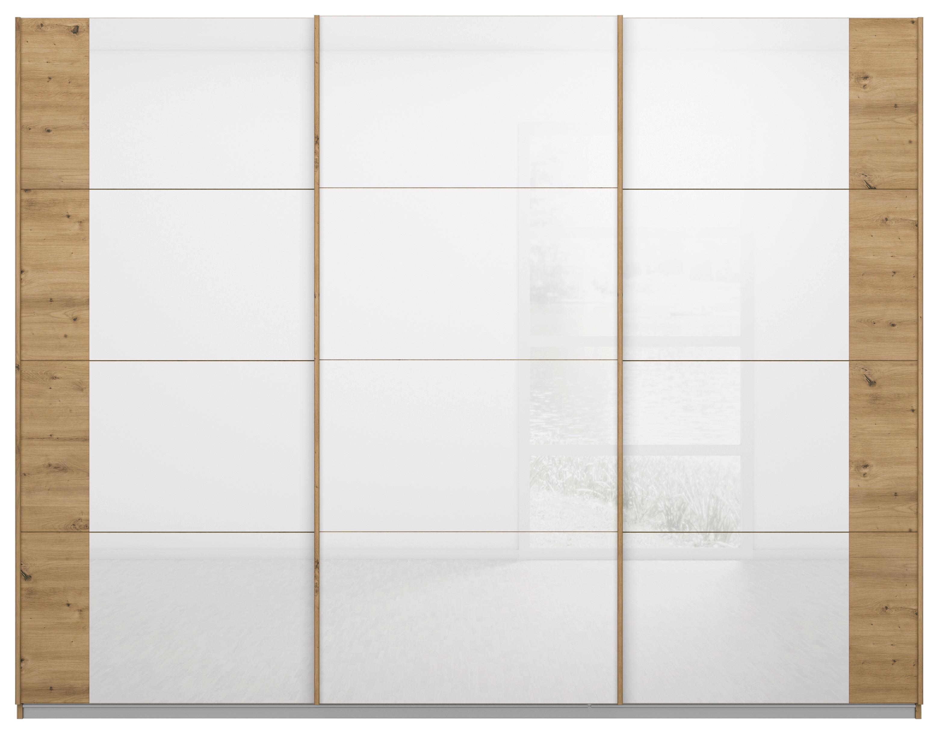 Schwebetürenschrank Artemis B: 271 cm Weiß/Eiche Dekor - Weiß/Eiche Artisan, MODERN, Glas/Holzwerkstoff (271/210/62cm) - Rauch Möbel
