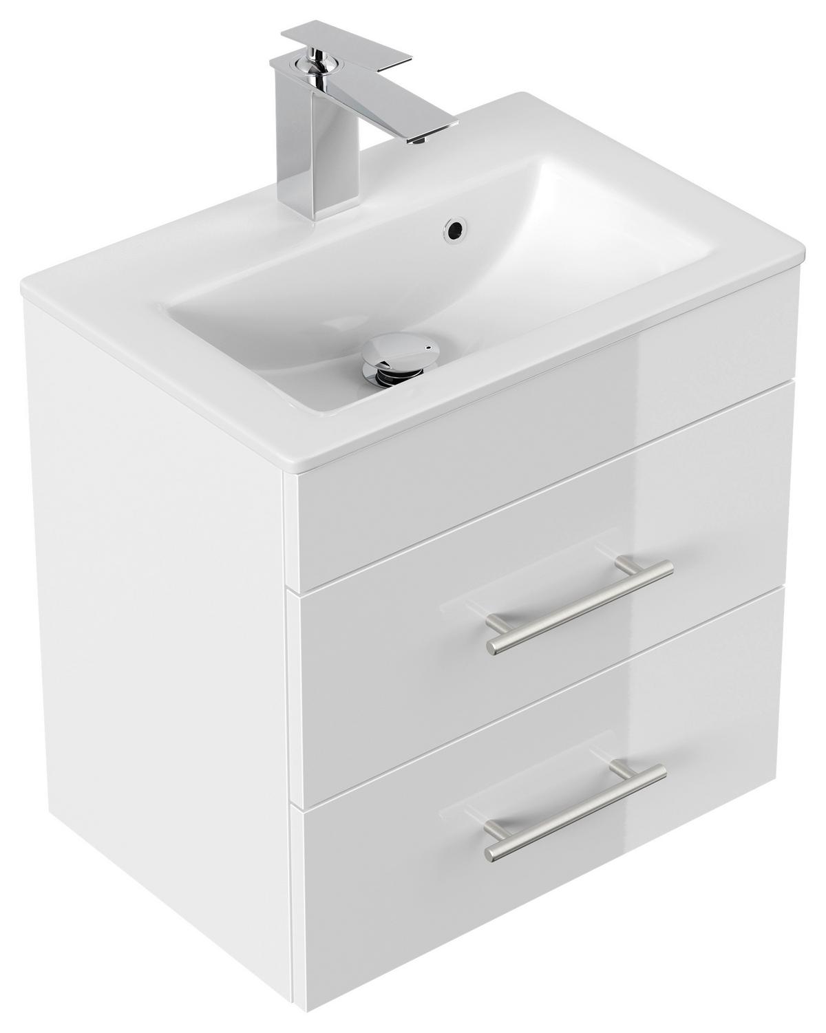 Badezimmer Portus Weiß Hochglanz B: 50 cm - Weiß Hochglanz/Weiß, MODERN, Keramik/Holzwerkstoff (50cm) - MID.YOU