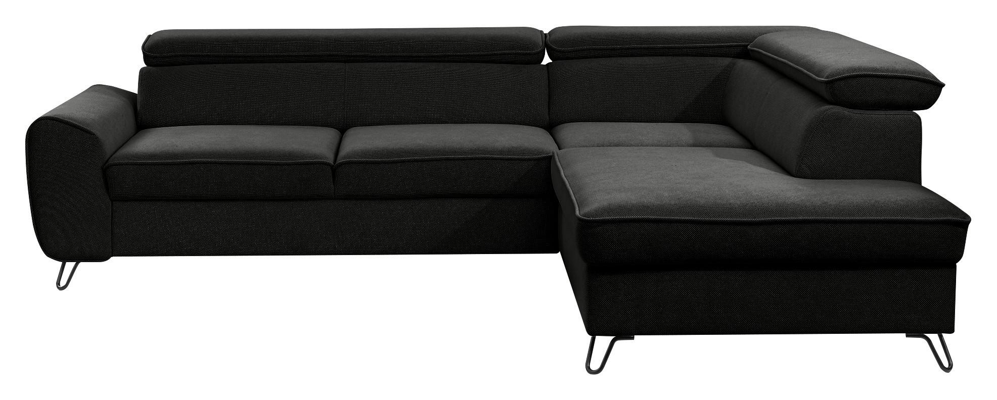 Sedacia súprava IDYLLA, pravá s úložným priestorom a lôžkom - čierna, Design, kov/textil (250/200cm)
