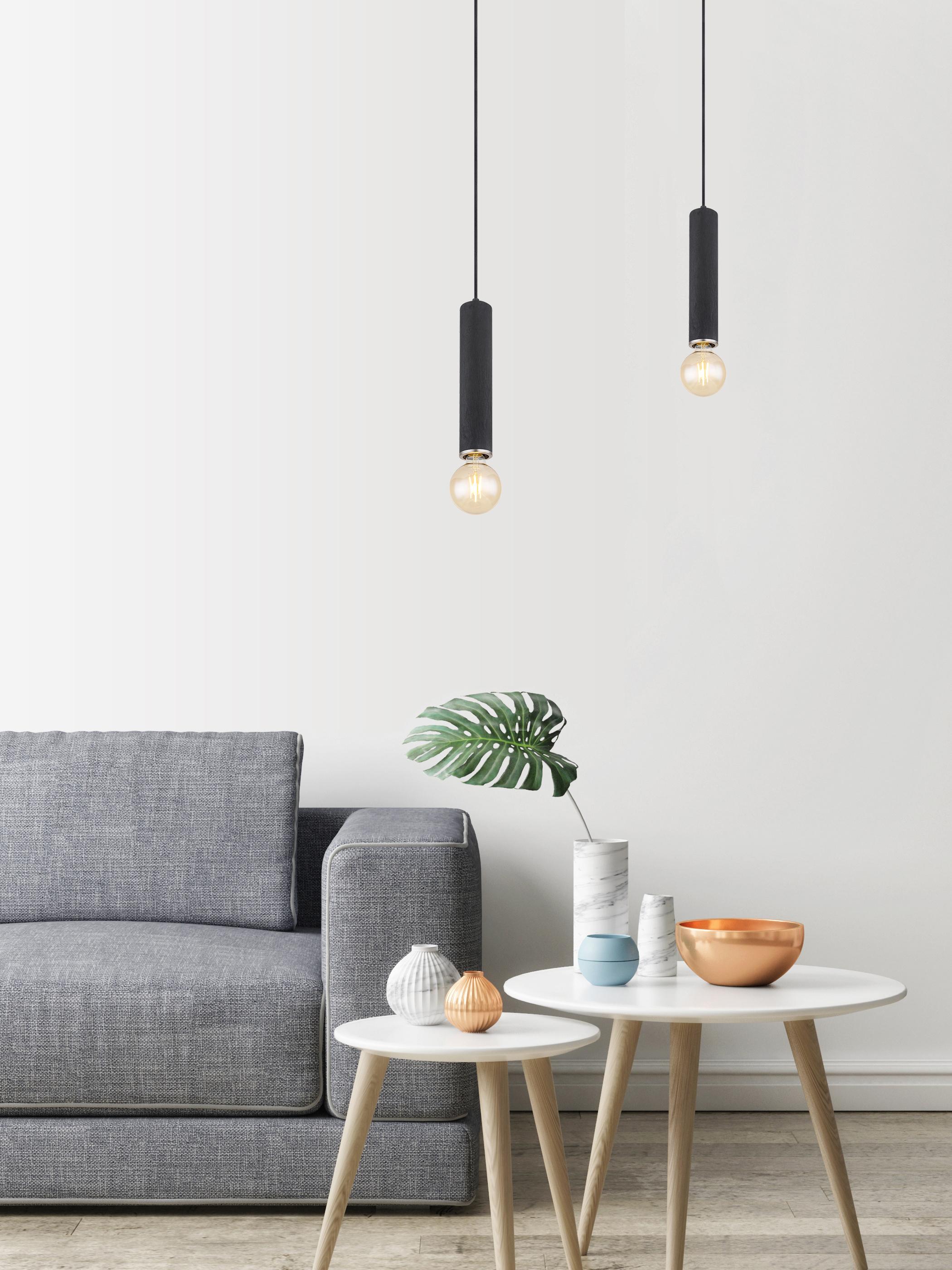 Hängeleuchte Marion H: 160 cm 1-Flammig - Schwarz/Nickelfarben, Basics, Holz/Metall (12/160cm) - Globo