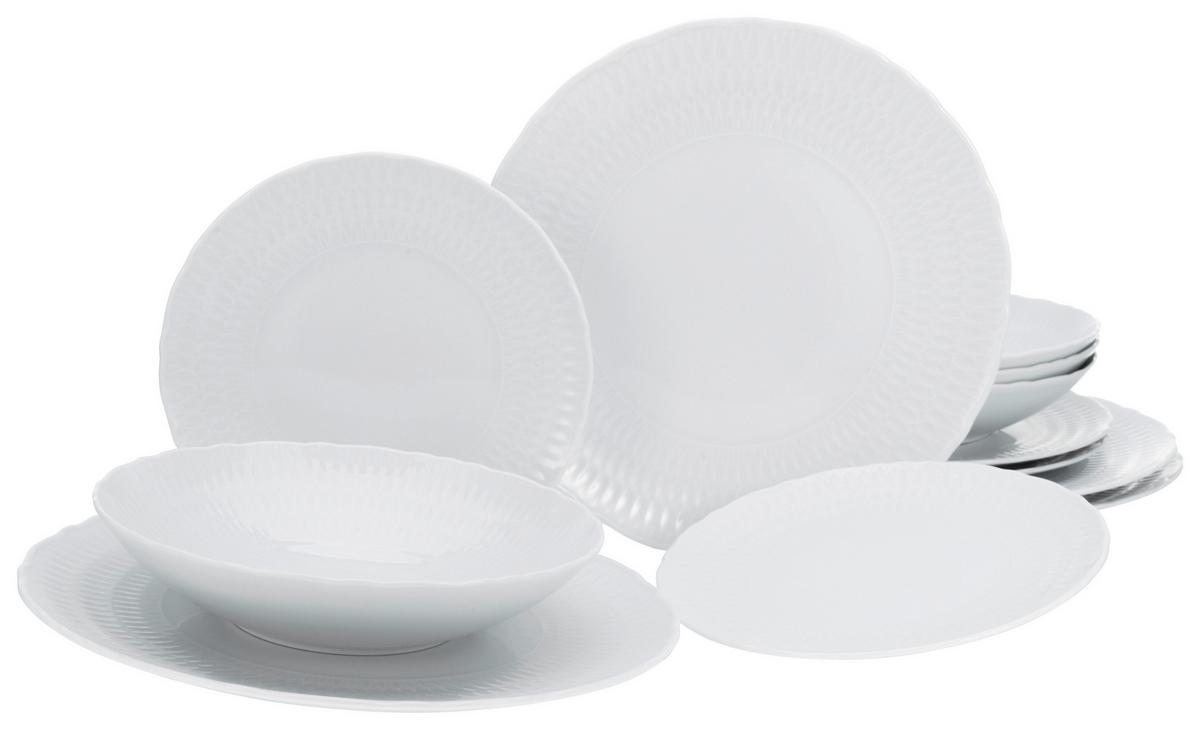Tafelservice Keramik 4 Personen Geschirr Set Weiß - Weiß, Trend, Keramik (36,5/36,5/34,5cm) - Creatable