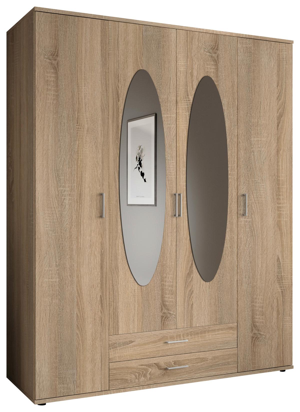 Drehtürenschrank Mit Spiegel 159cmpaul,eiche Sonoma 4-Türig - Sonoma Eiche, Basics, Glas/Holzwerkstoff (159/196/54cm)