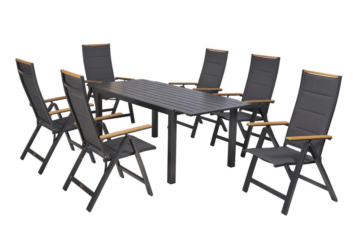 Gartentischgruppe Verona 7 -Teilig. Graphitfarben/Grau - Graphitfarben/Grau, KONVENTIONELL, Kunststoff/Textil - Gardenson