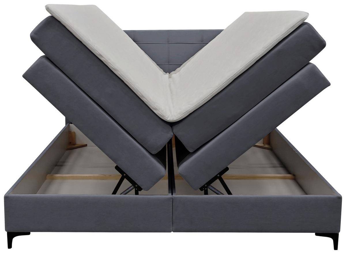 Boxspringbett Mitto mit Topper 180x200 cm - Blaugrau/Schwarz, KONVENTIONELL, Textil/Metall (180/200cm)