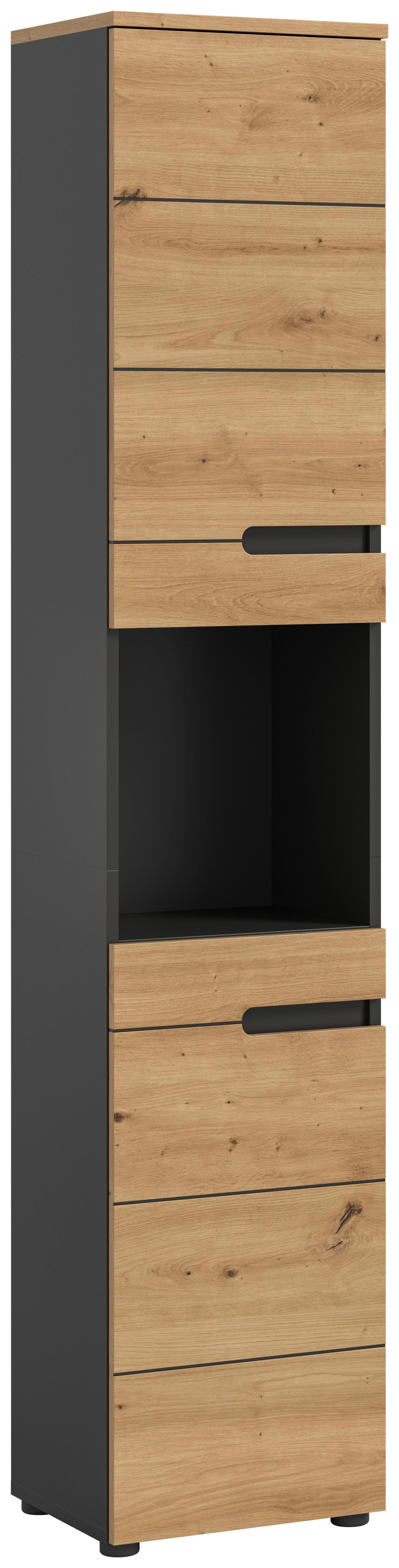 Hochschrank Canu Eiche Artisan Dekor Dunkelgrau - Dunkelgrau/Schwarz, MODERN, Holzwerkstoff (38/193/34cm) - MID.YOU