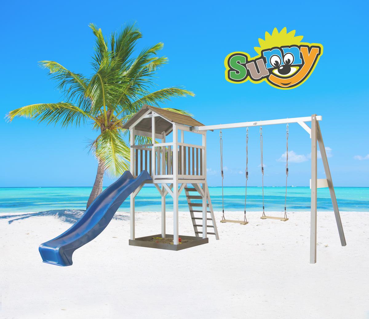 Spielturm Sunny Beach Tower Ds Schaukeln, Rutsche, Sandkiste - Blau/Weiß, MODERN, Holz (349/242/350cm) - Ambia Garden
