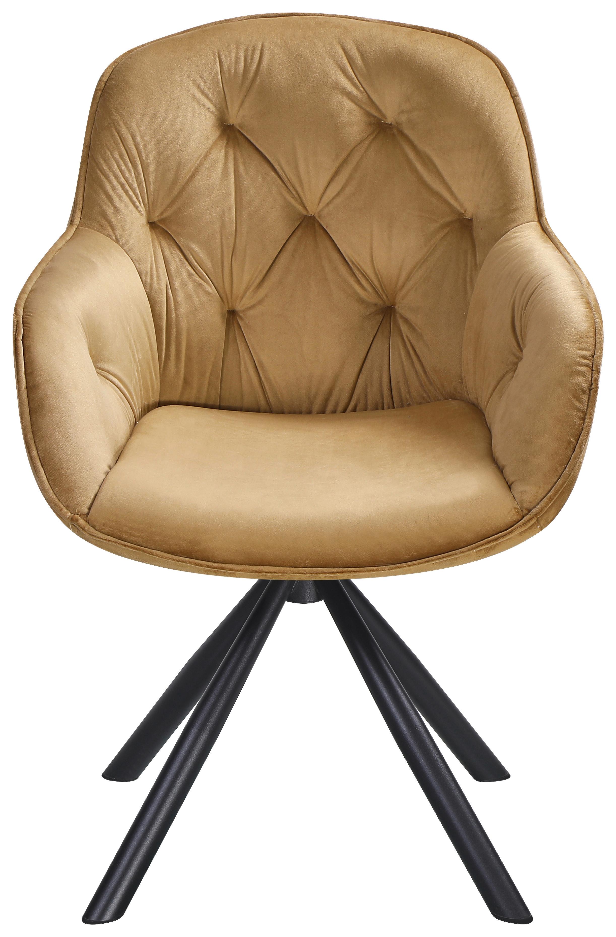 Armlehnstuhl Silvi Samt Braun 360° drehbar - Schwarz/Braun, KONVENTIONELL, Textil/Metall (62/85/62cm)