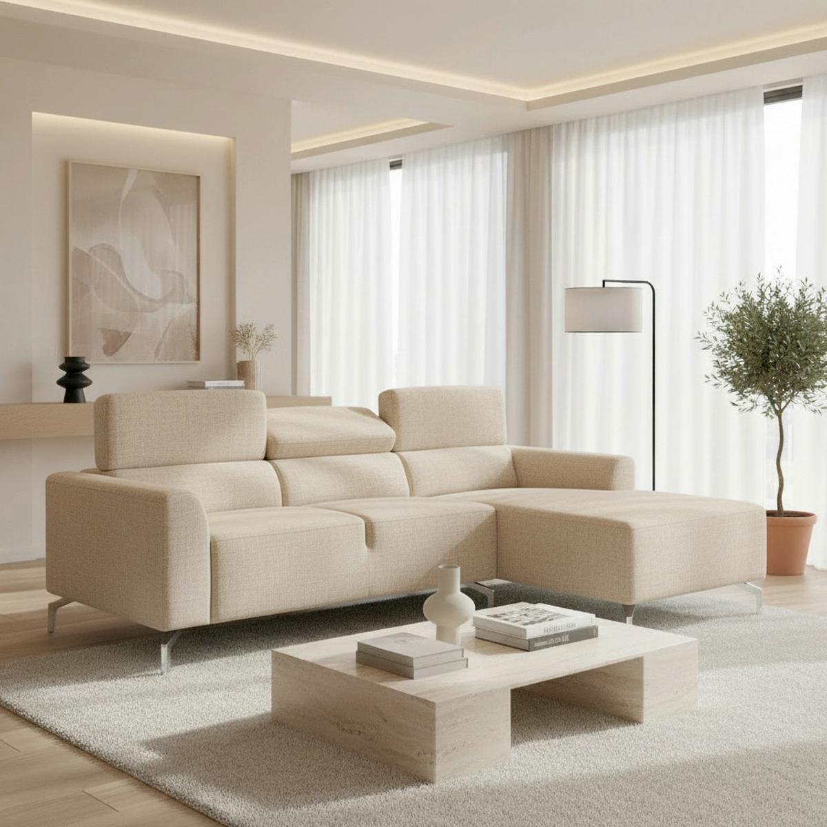 Sedací souprava FIBU, béžová - barvy stříbra/béžová, Moderní, kov/dřevo (211/146cm) - Bessagi Home