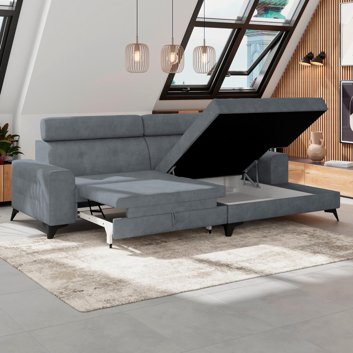 Wohnlandschaft Florida - Hellgrau/Schwarz, MODERN, Holz/Holzwerkstoff (275/175cm)