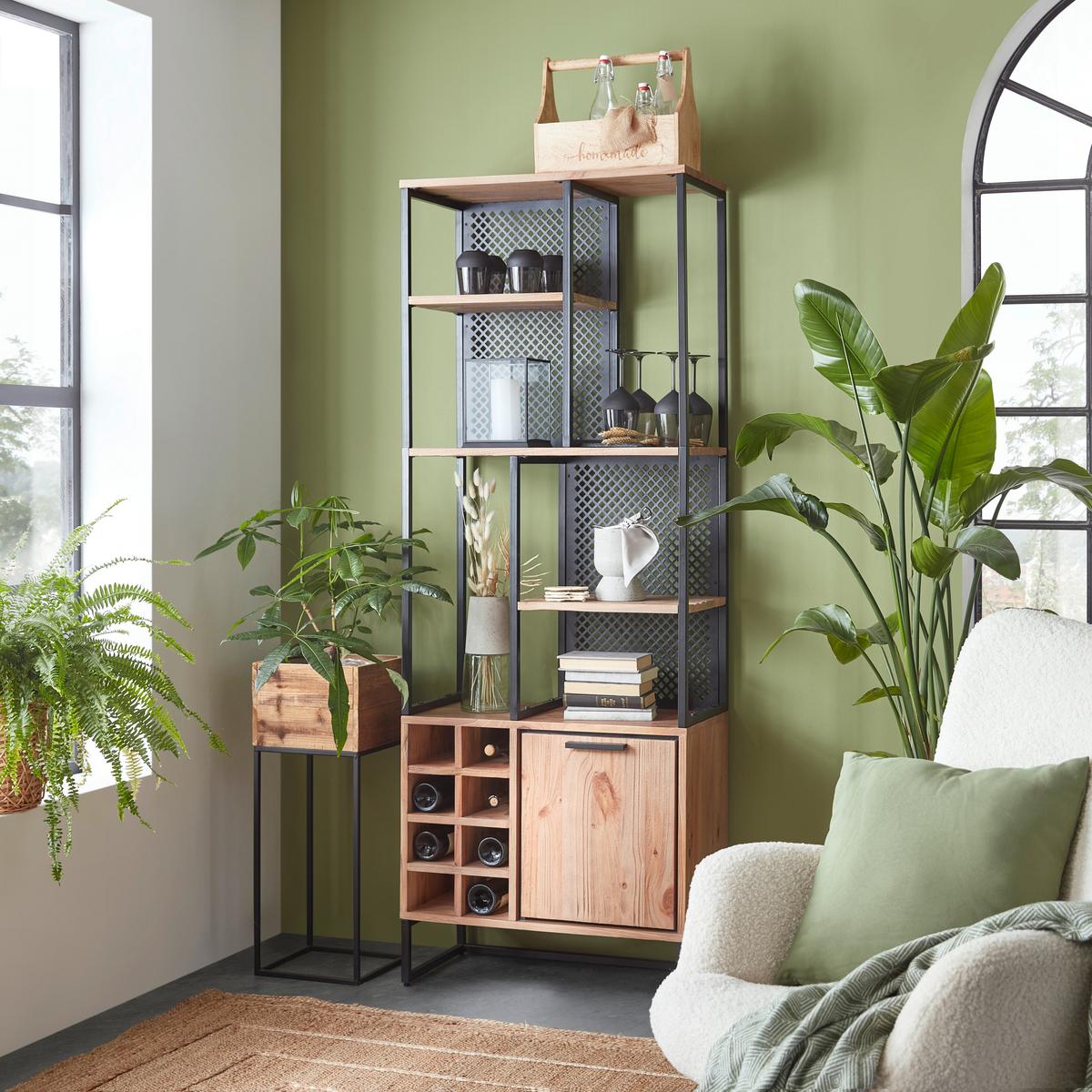 STOJACÍ REGÁL RUSTY - přírodní barvy/antracitová, Moderní, kov/dřevo (70/188/35cm) - Zandiara