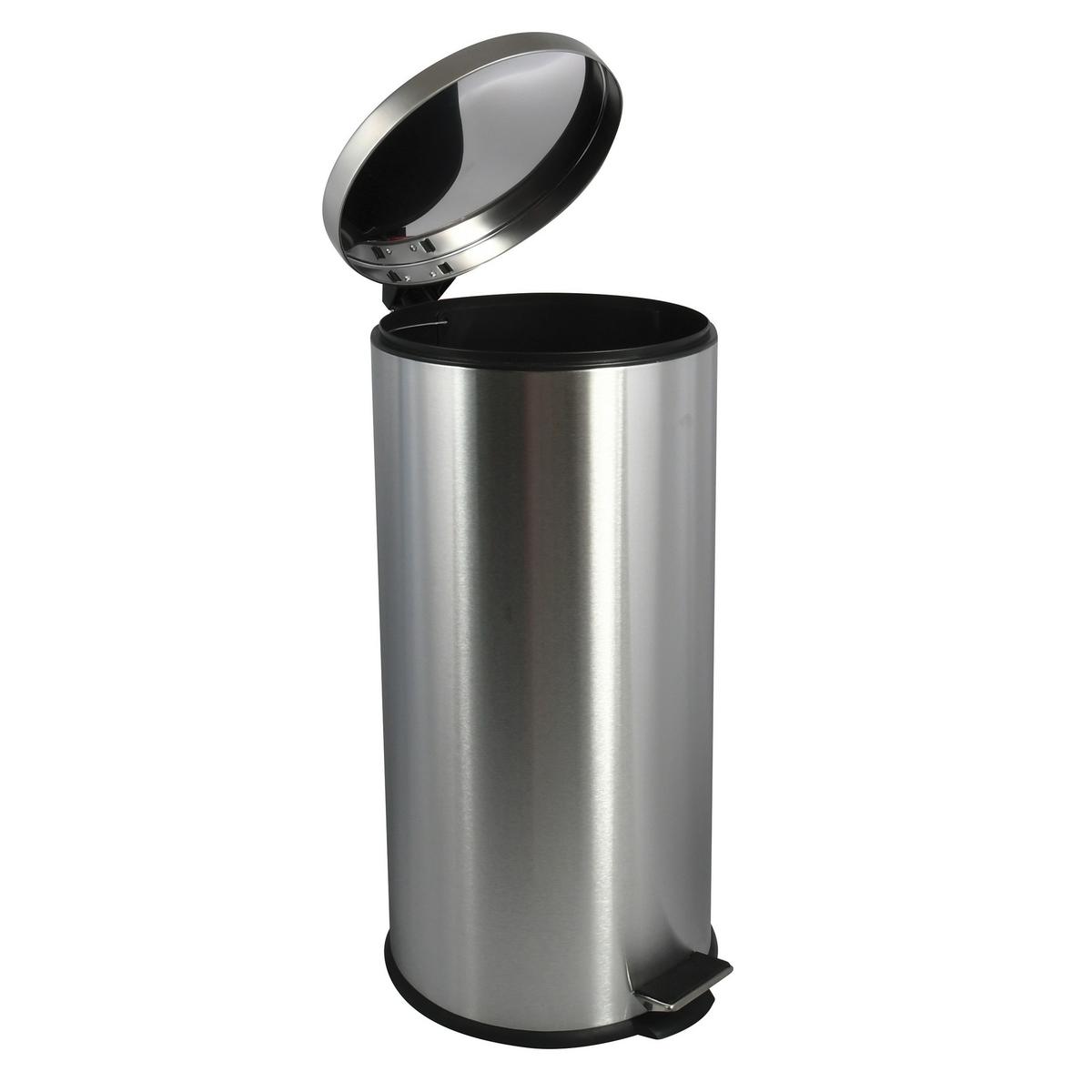 Treteimer Abfalleimer Edelstahl 30l Silb - Silberfarben/Schwarz, Basics, Kunststoff/Metall (29.5/63.5/29.5cm) - Spirella