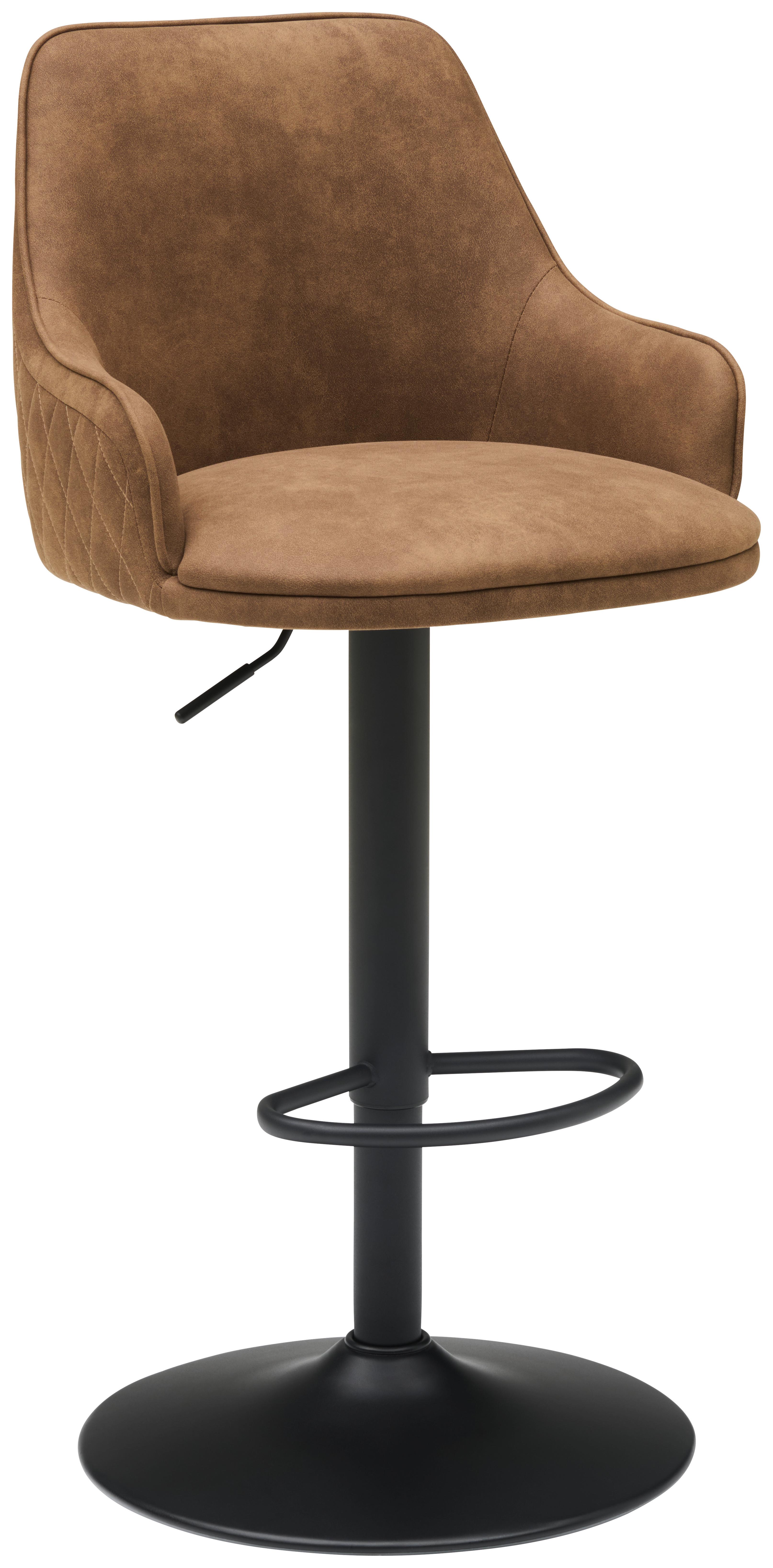 Barhocker höhenverstellbar mit Lehne Weda Webstoff Braun - Schwarz/Braun, KONVENTIONELL, Textil/Metall (50/90-111/51cm) - MID.YOU