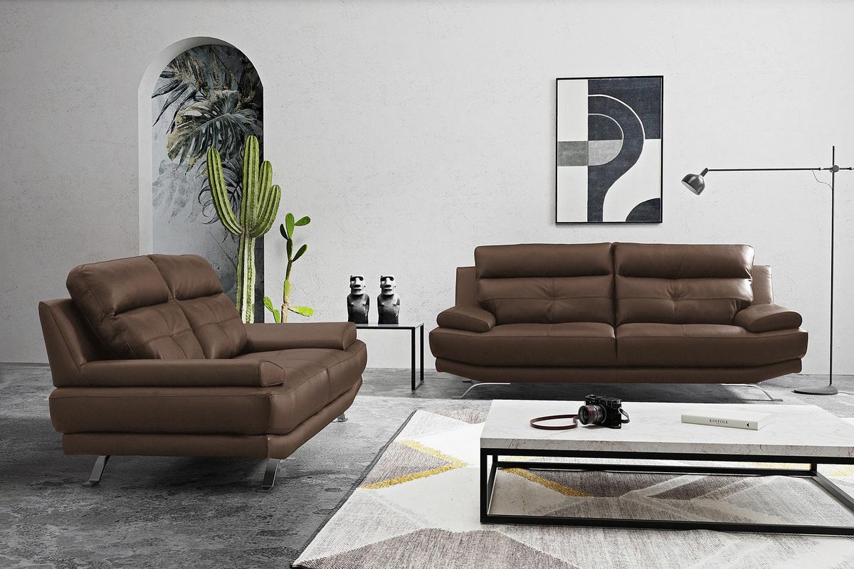 2-Sitzer-Sofa Derby Echtleder Braun B: 185 cm - Chromfarben/Braun, Design, Leder (185/92/99cm) - Livetastic