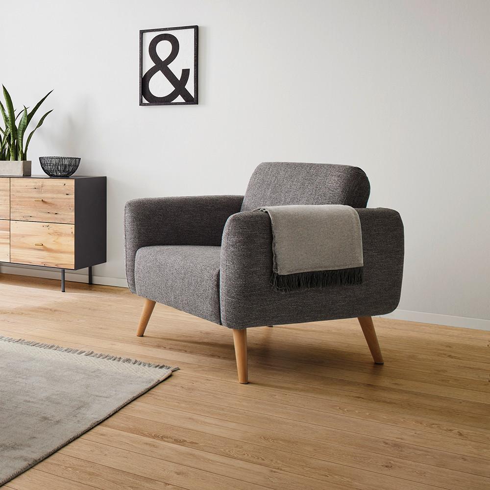 Malé křeslo PIA, tmavě šedé - tmavě šedá/přírodní barvy, Moderní, dřevo/textil (86/76/75cm) - Bessagi Home