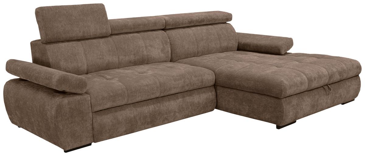 Rohová sedačka VEGAS, pravá, hnědá žinylka - černá/hnědá, Design, dřevo/textil (294/173cm)