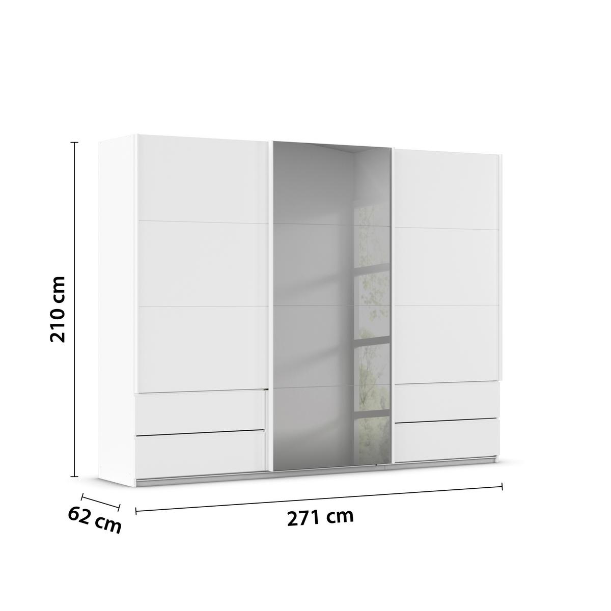 Skriňa s posuv. dverami ELARA biela /zrkadlo sivé, š. 271 cm - sivá/biela, Konventionell, kompozitné drevo (271/210/62cm)