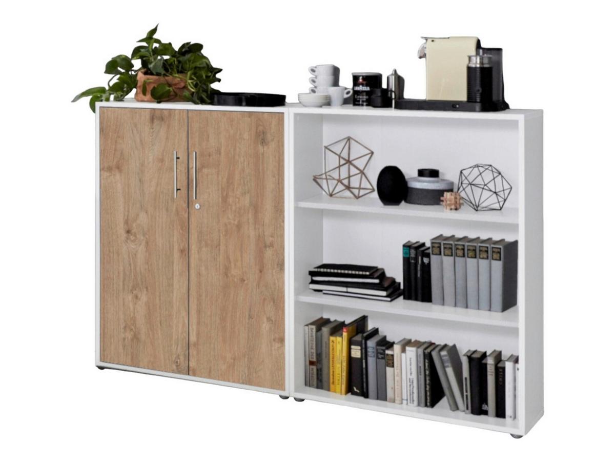 Aktenschrank Office Edition Weiß/eiche Dekor B: 168,8cm - Eichefarben/Weiß, MODERN, Holzwerkstoff (168,8/113,6/33cm) - MID.YOU